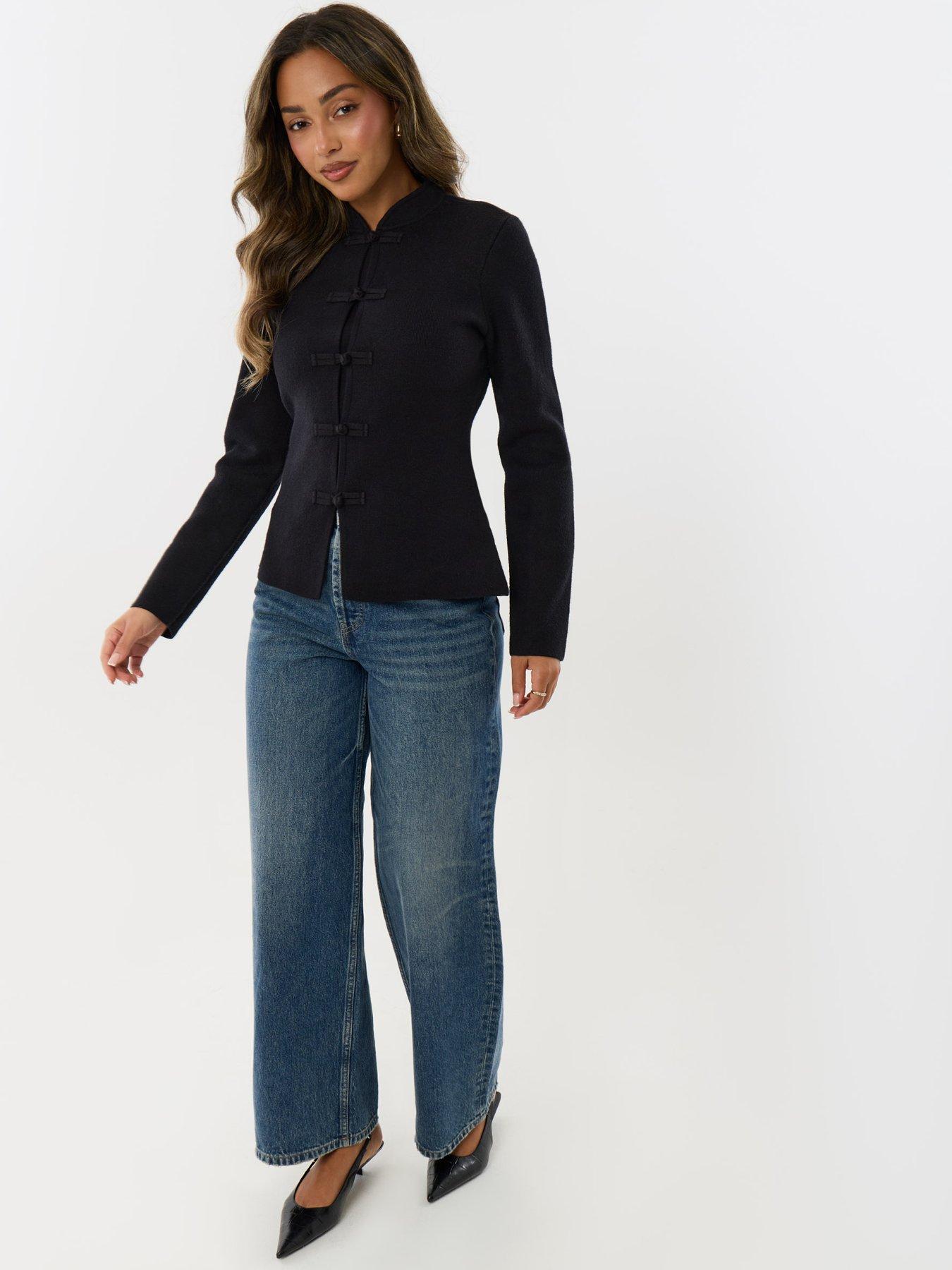 Image 3 of 5 of Threadbare Ladies Medrida Fireman Clasp Knit Cardigan - Black