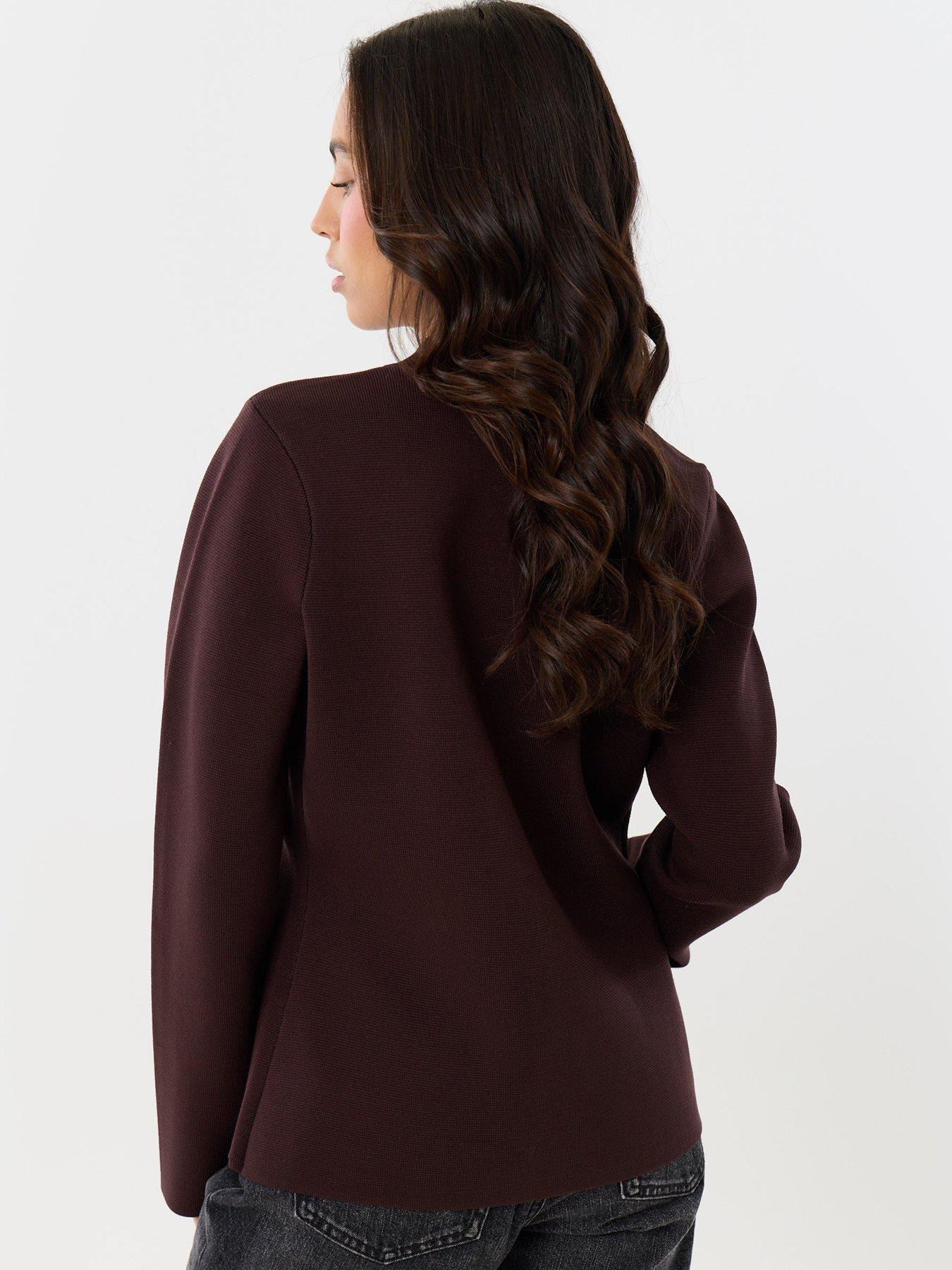 Image 2 of 5 of Threadbare Womens Mandarin Style Curved Hem Cardigan - Brown