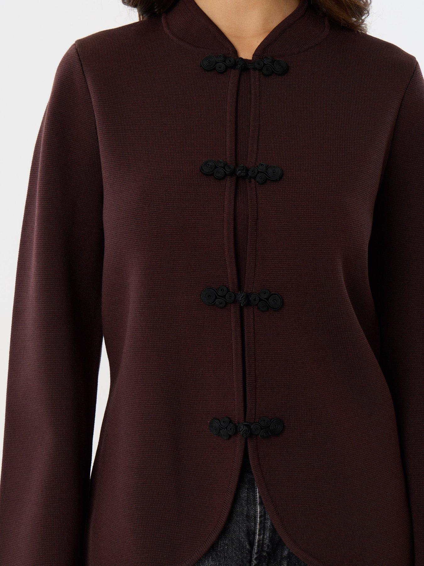 Image 4 of 5 of Threadbare Womens Mandarin Style Curved Hem Cardigan - Brown