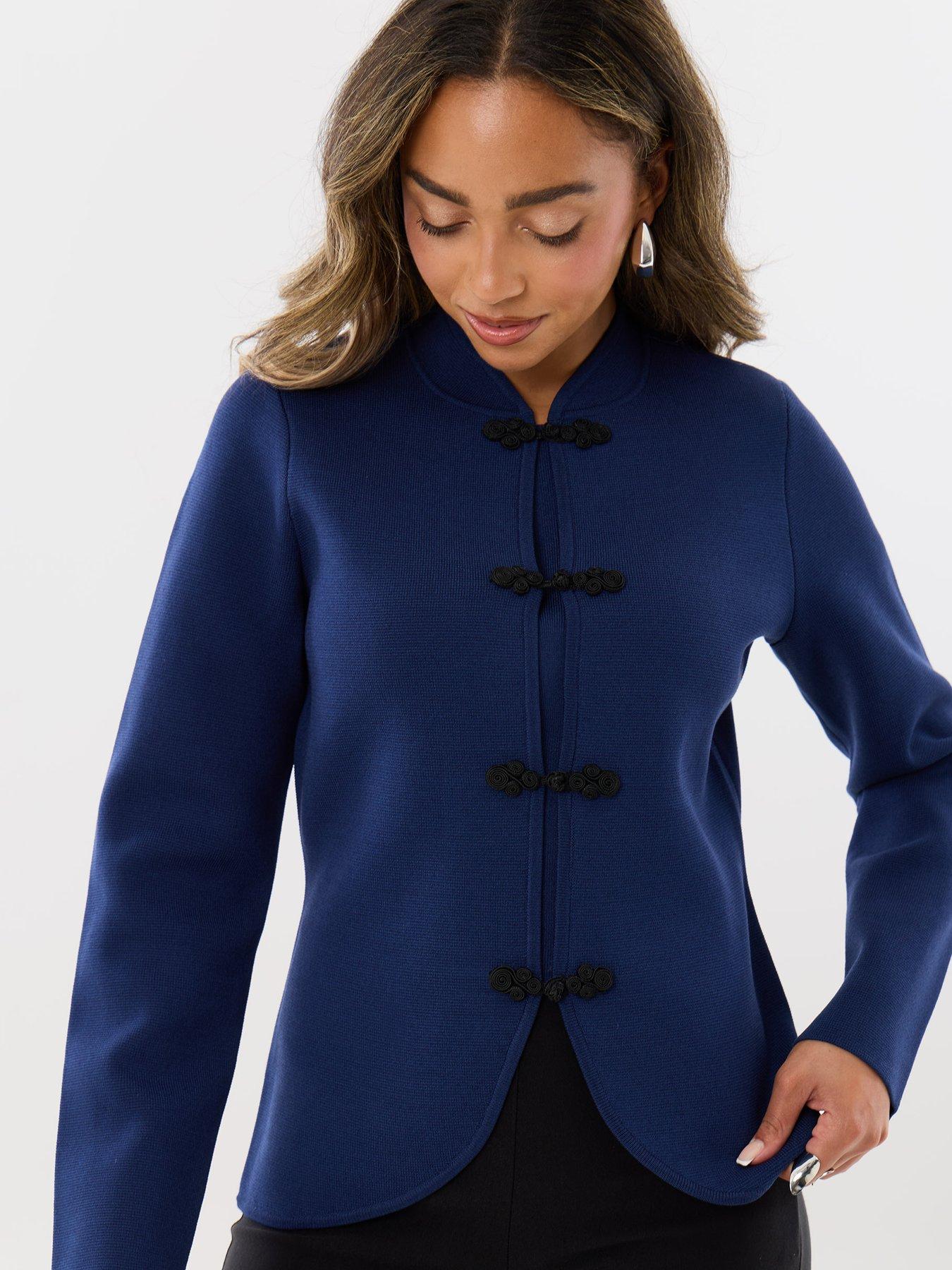 Image 3 of 4 of Threadbare Ladies Jasmina Fireman Clasp Knit Cardigan - Navy