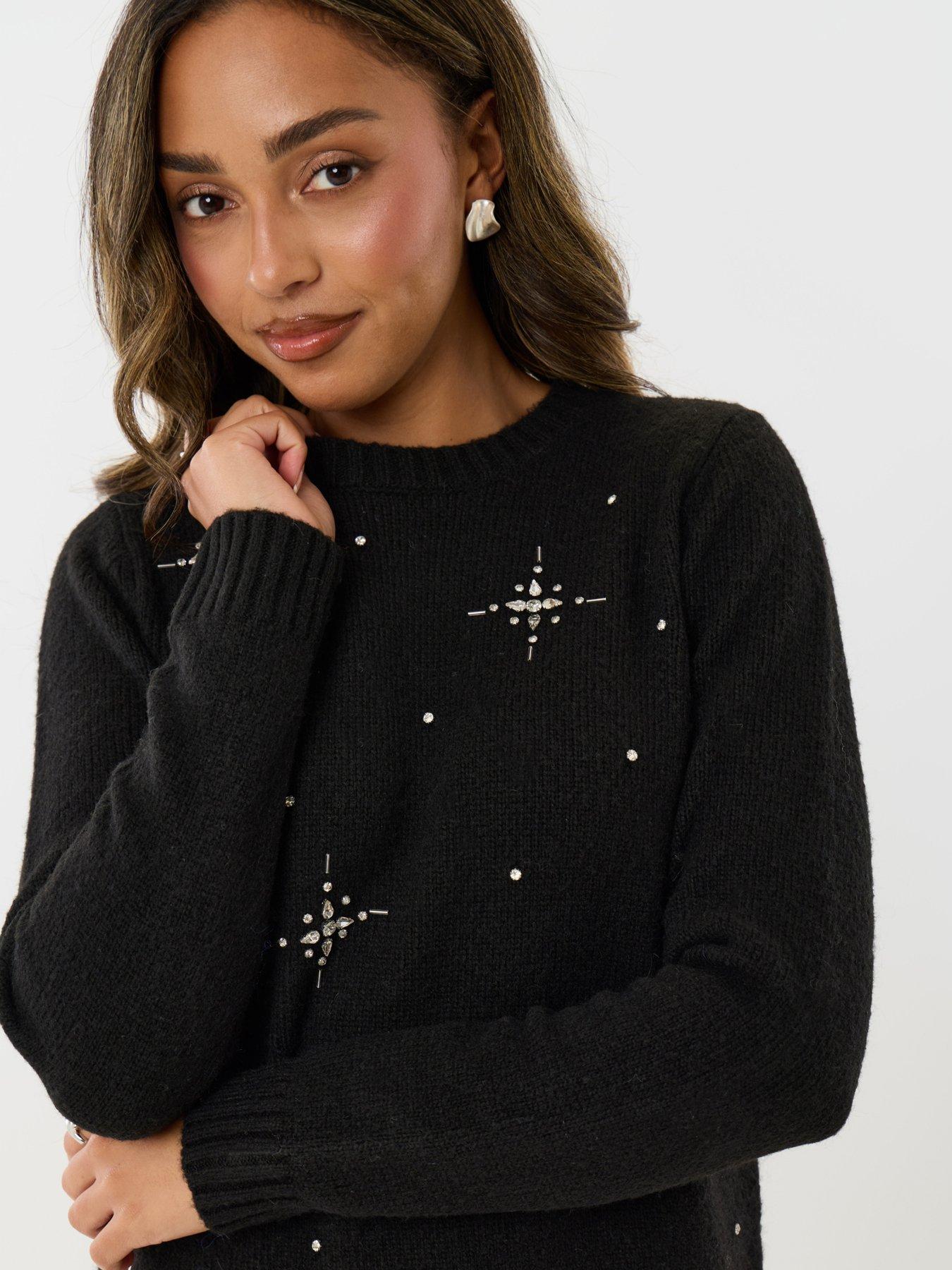 Image 2 of 4 of Threadbare Womens Starland Star Embellished Soft-Touch Mini Dress - Black