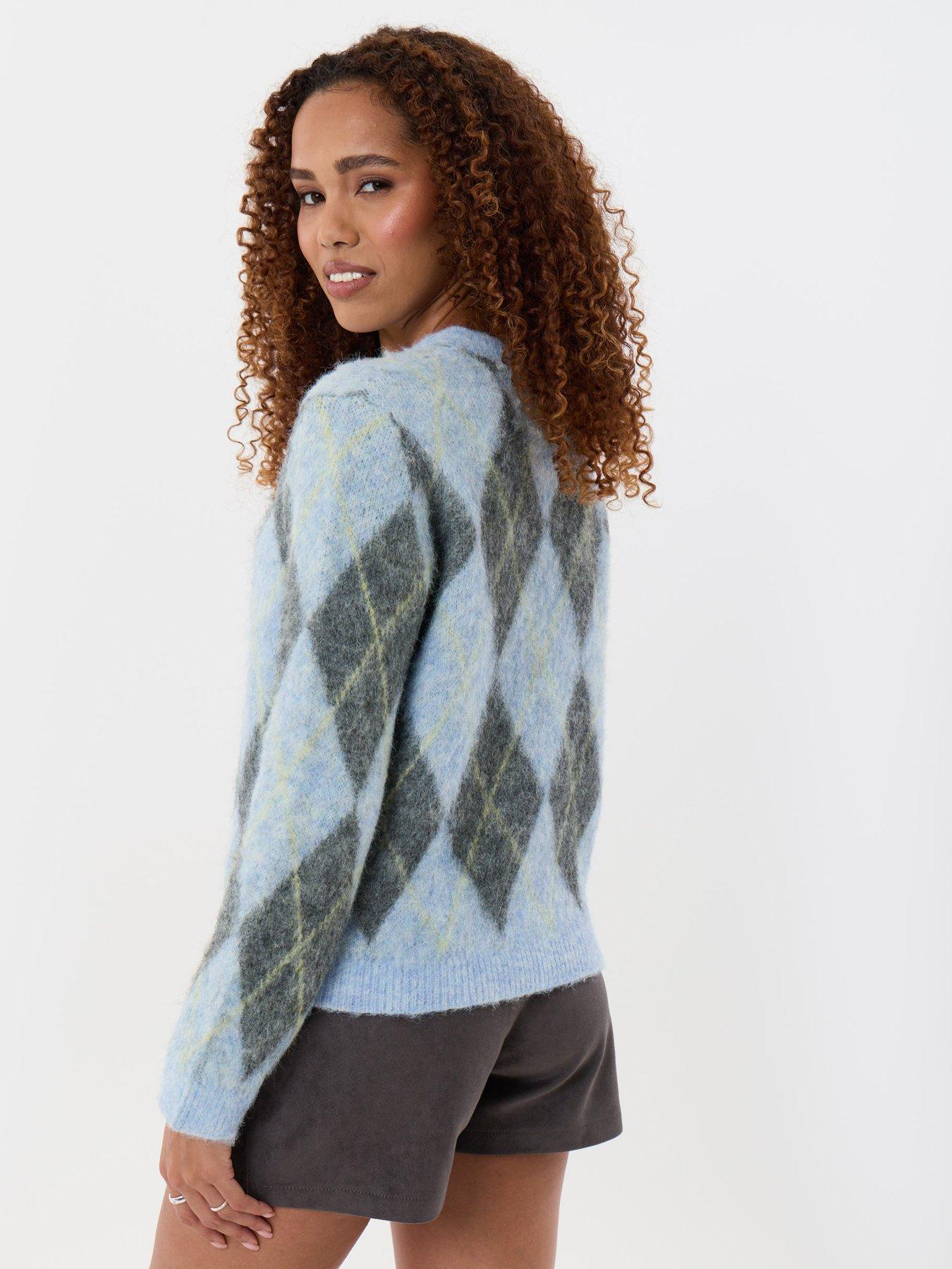 Image 2 of 4 of Threadbare Womens Argyle Sweatshirt Neck Jumper - Blue