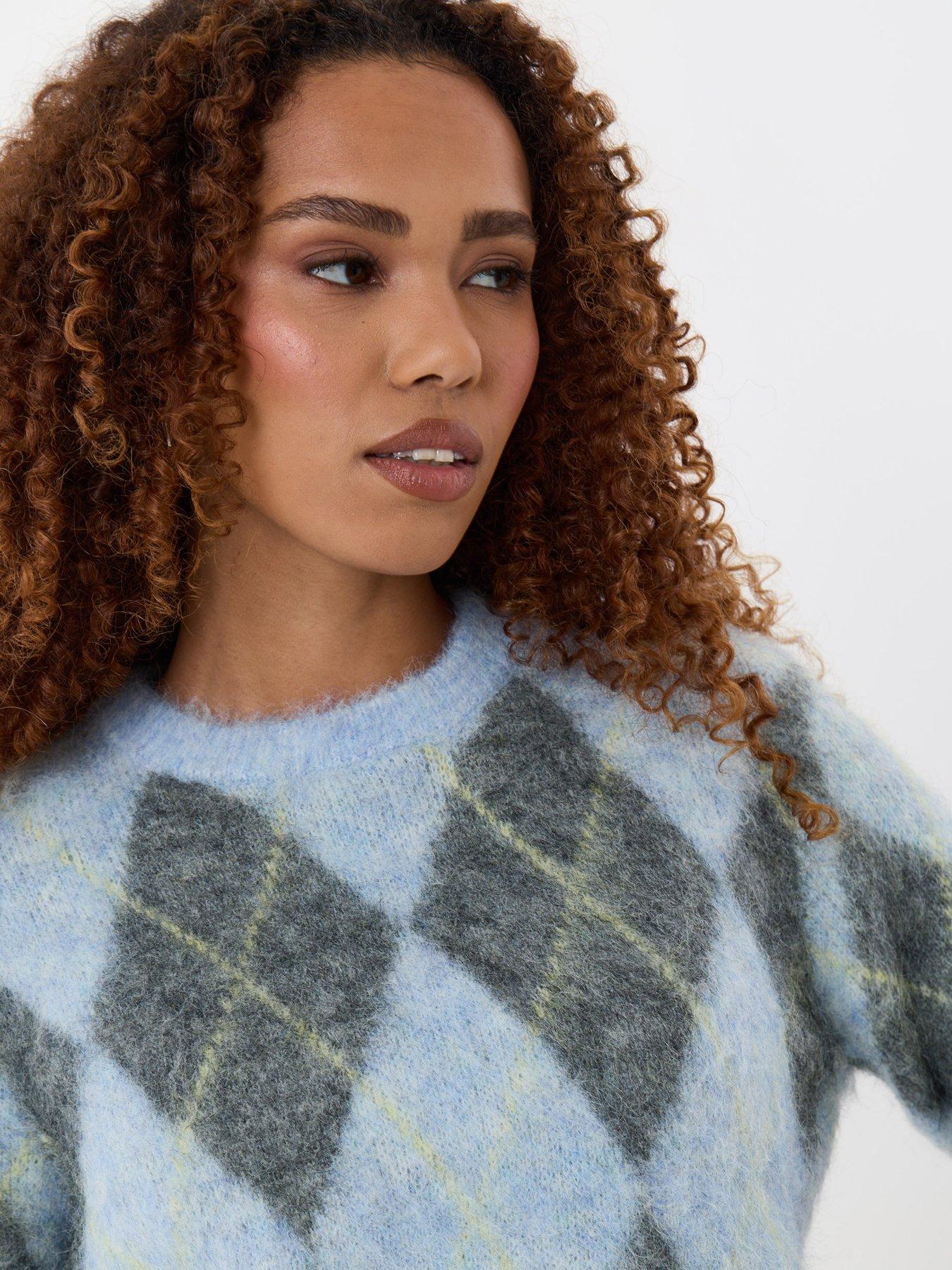 Image 4 of 4 of Threadbare Womens Argyle Sweatshirt Neck Jumper - Blue