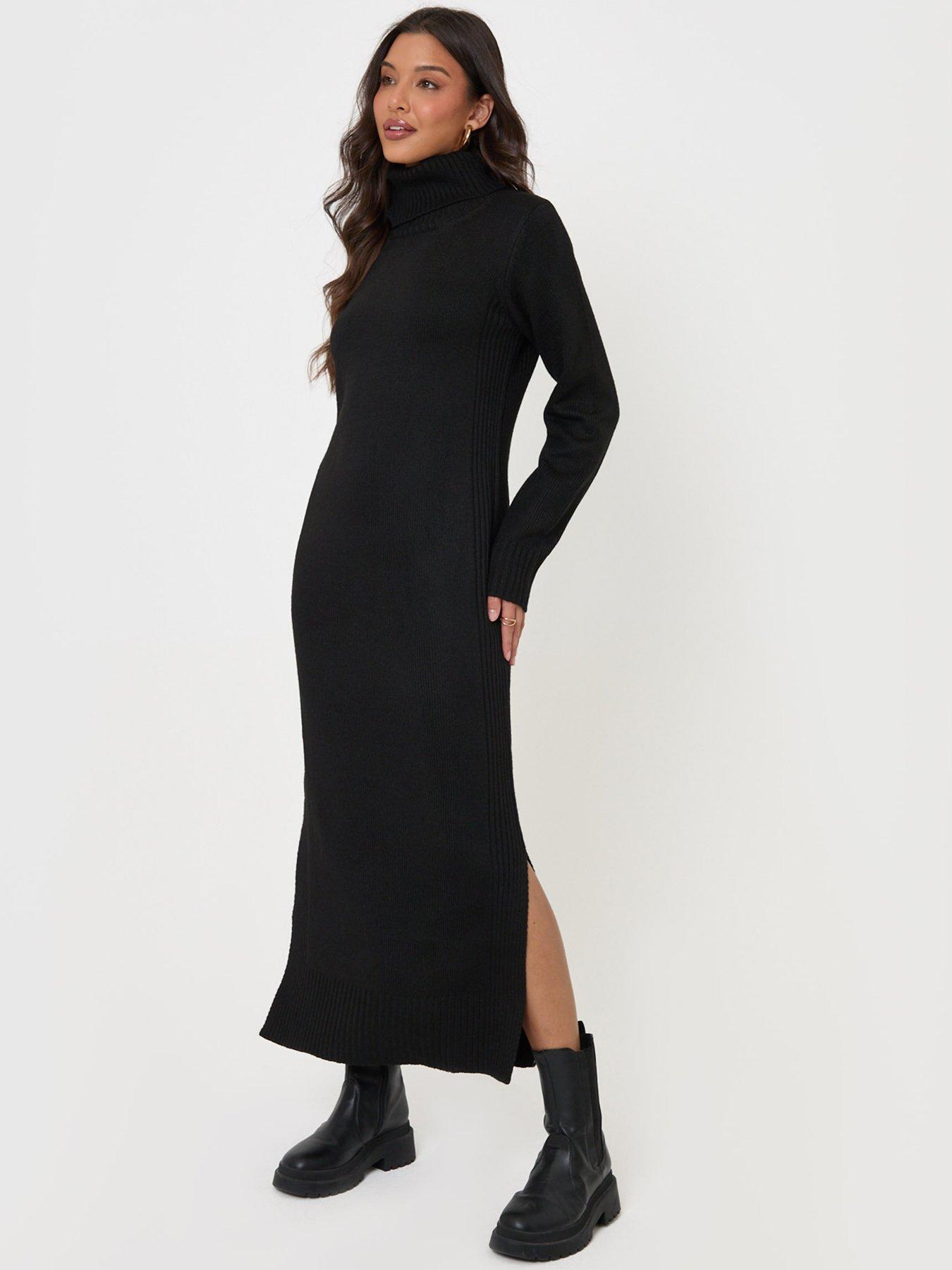 Image 1 of 5 of Threadbare Womens Petite Turtle Neck Maxi Jumper Dress - Black