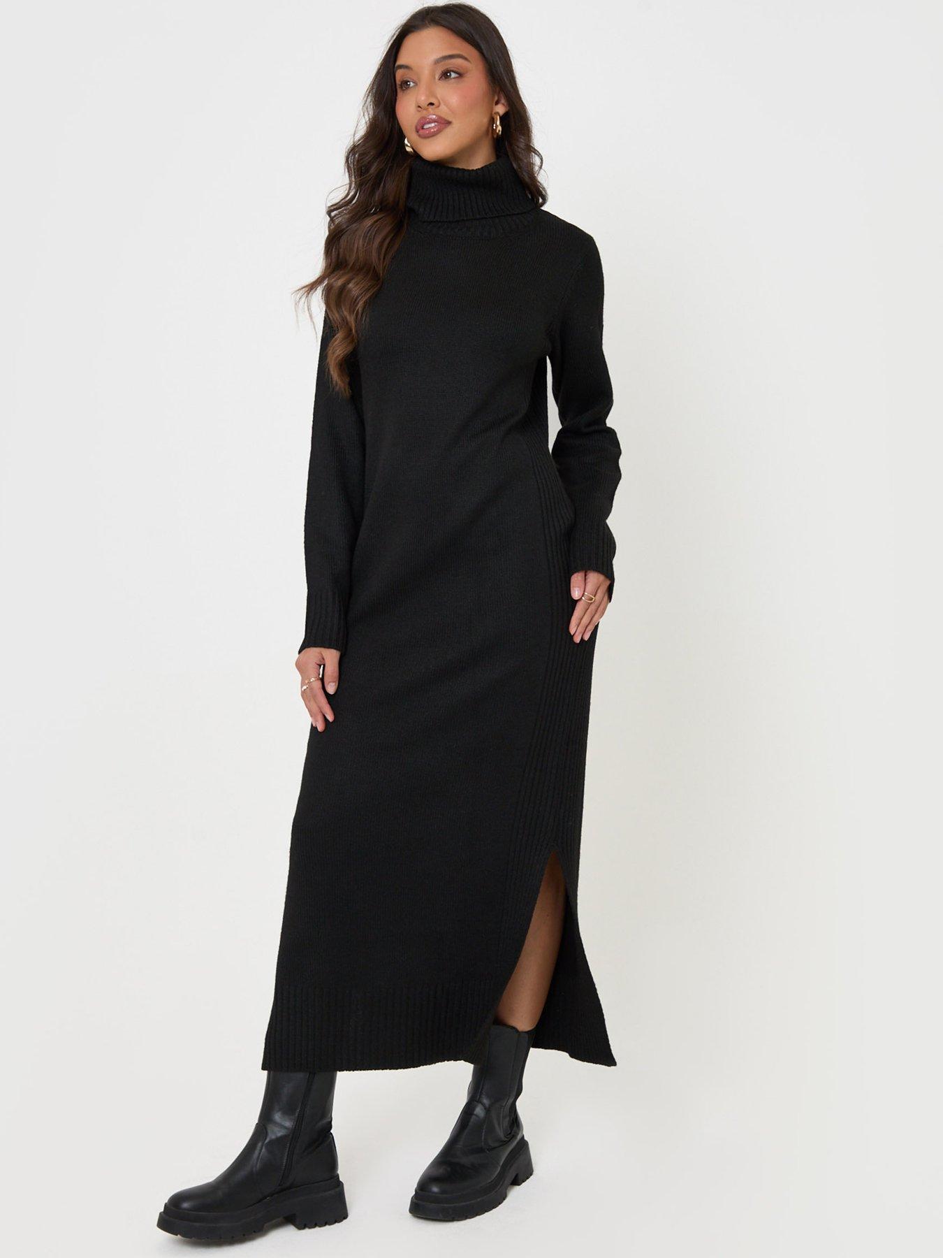 Image 3 of 5 of Threadbare Womens Petite Turtle Neck Maxi Jumper Dress - Black