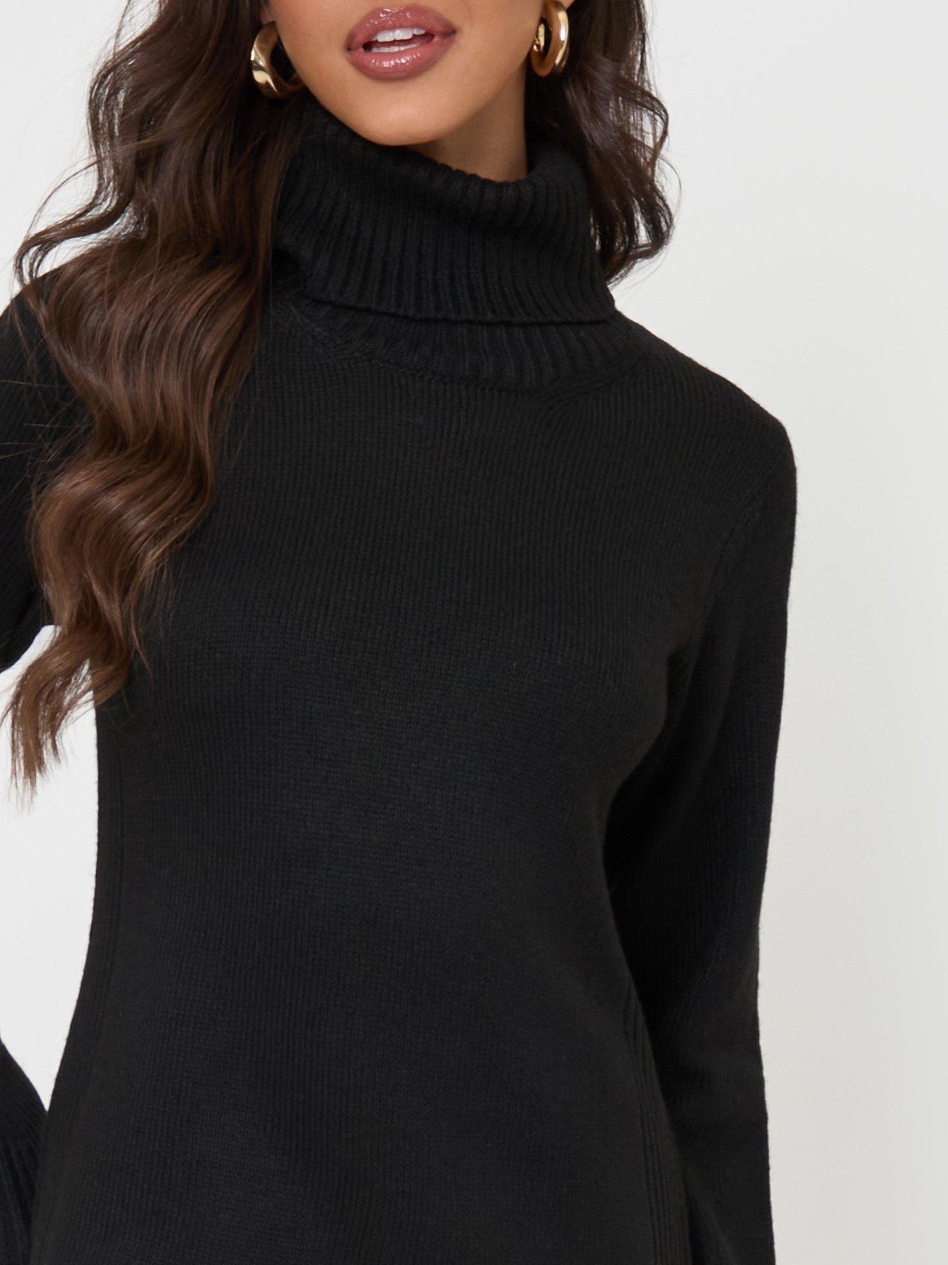 Image 4 of 5 of Threadbare Womens Petite Turtle Neck Maxi Jumper Dress - Black
