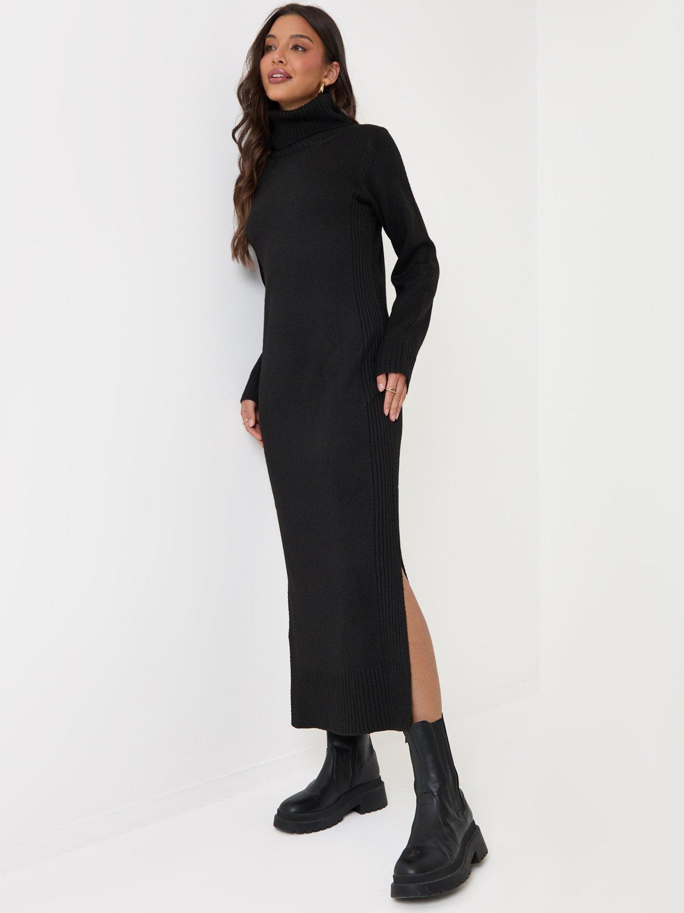 Image 5 of 5 of Threadbare Womens Petite Turtle Neck Maxi Jumper Dress - Black