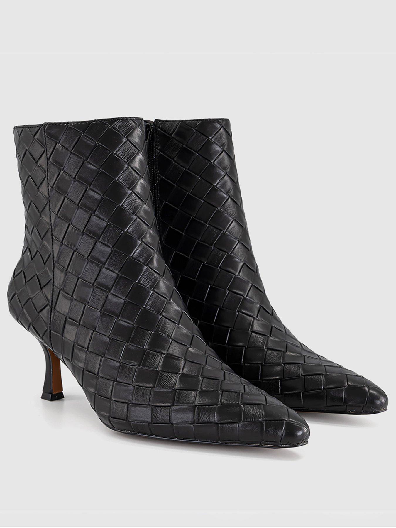 Image 2 of 4 of OFFICE Womens Allure Basket Weave Mid Heel Ankle Boots - Black