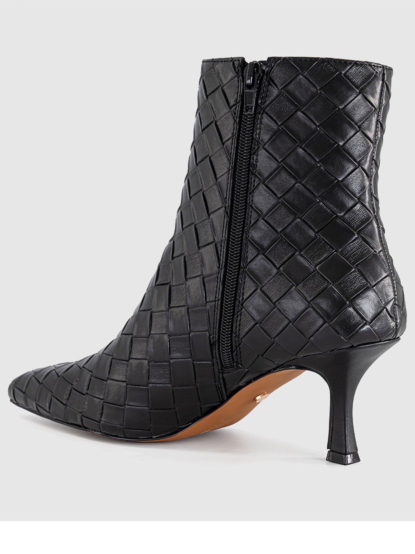 Image 3 of 4 of OFFICE Womens Allure Basket Weave Mid Heel Ankle Boots - Black