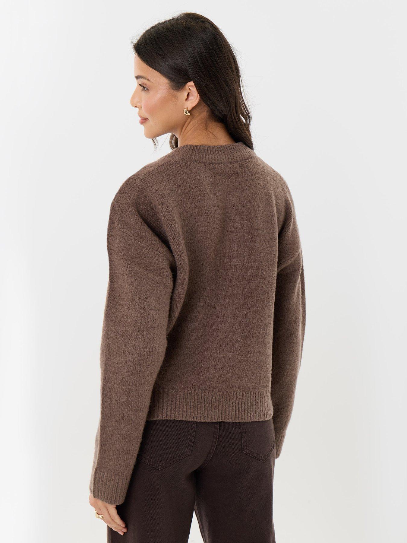 Image 2 of 4 of Threadbare Pocket Detail Crew Neck Cardigan In Beige