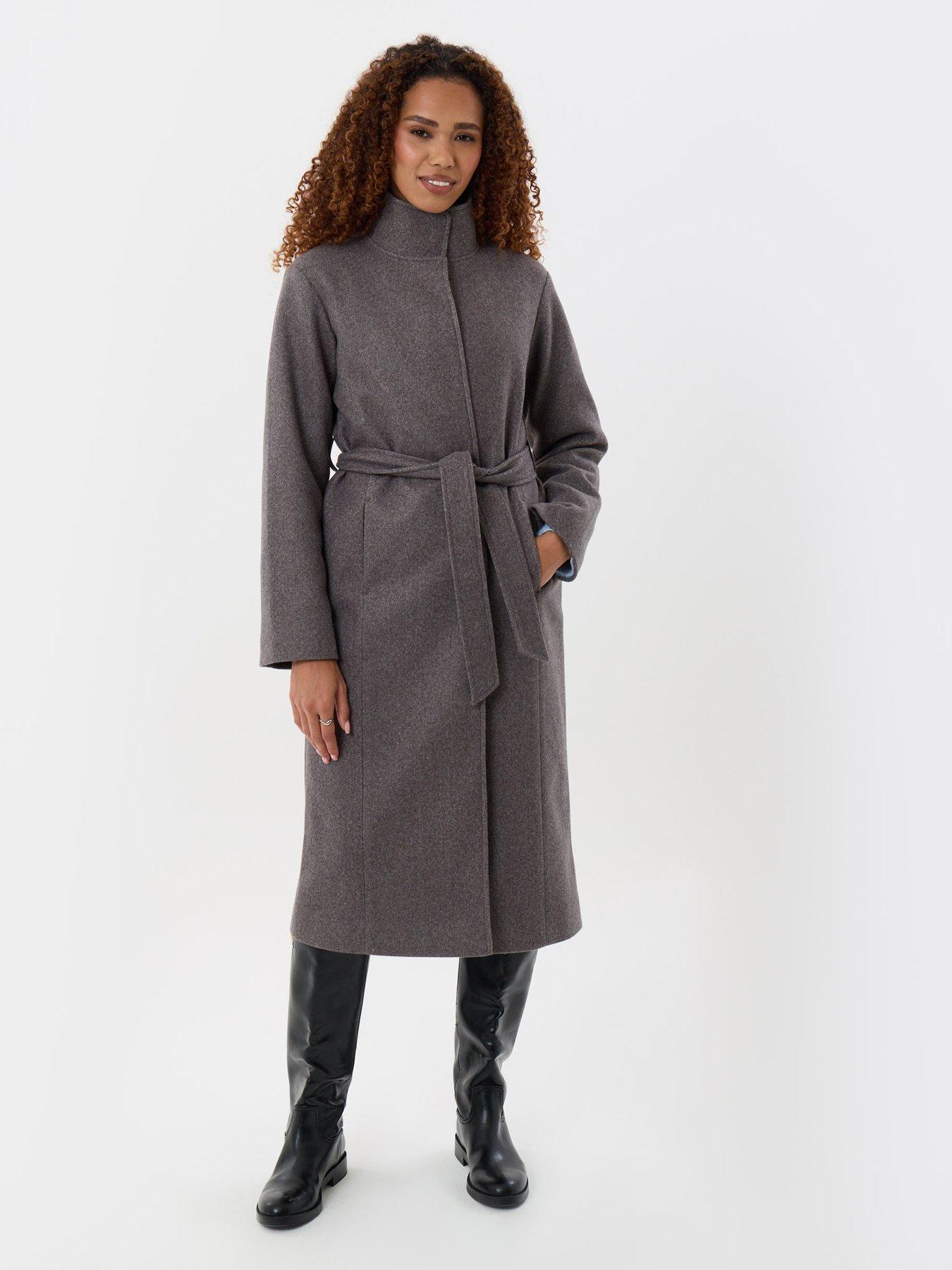 Image 1 of 4 of Threadbare Funnel Neck Belted Longline Jacket In Charcoal Grey
