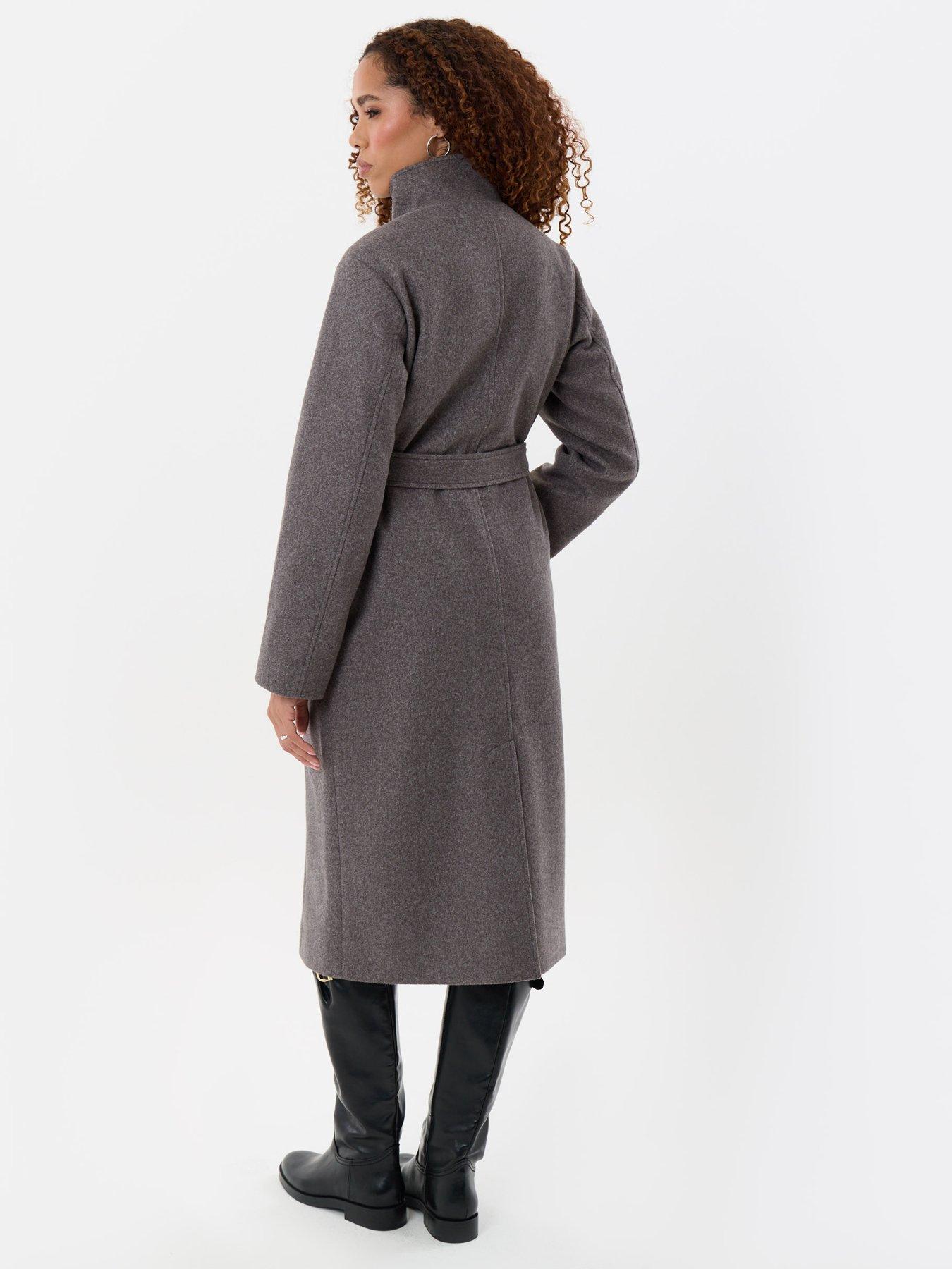 Image 2 of 4 of Threadbare Funnel Neck Belted Longline Jacket In Charcoal Grey