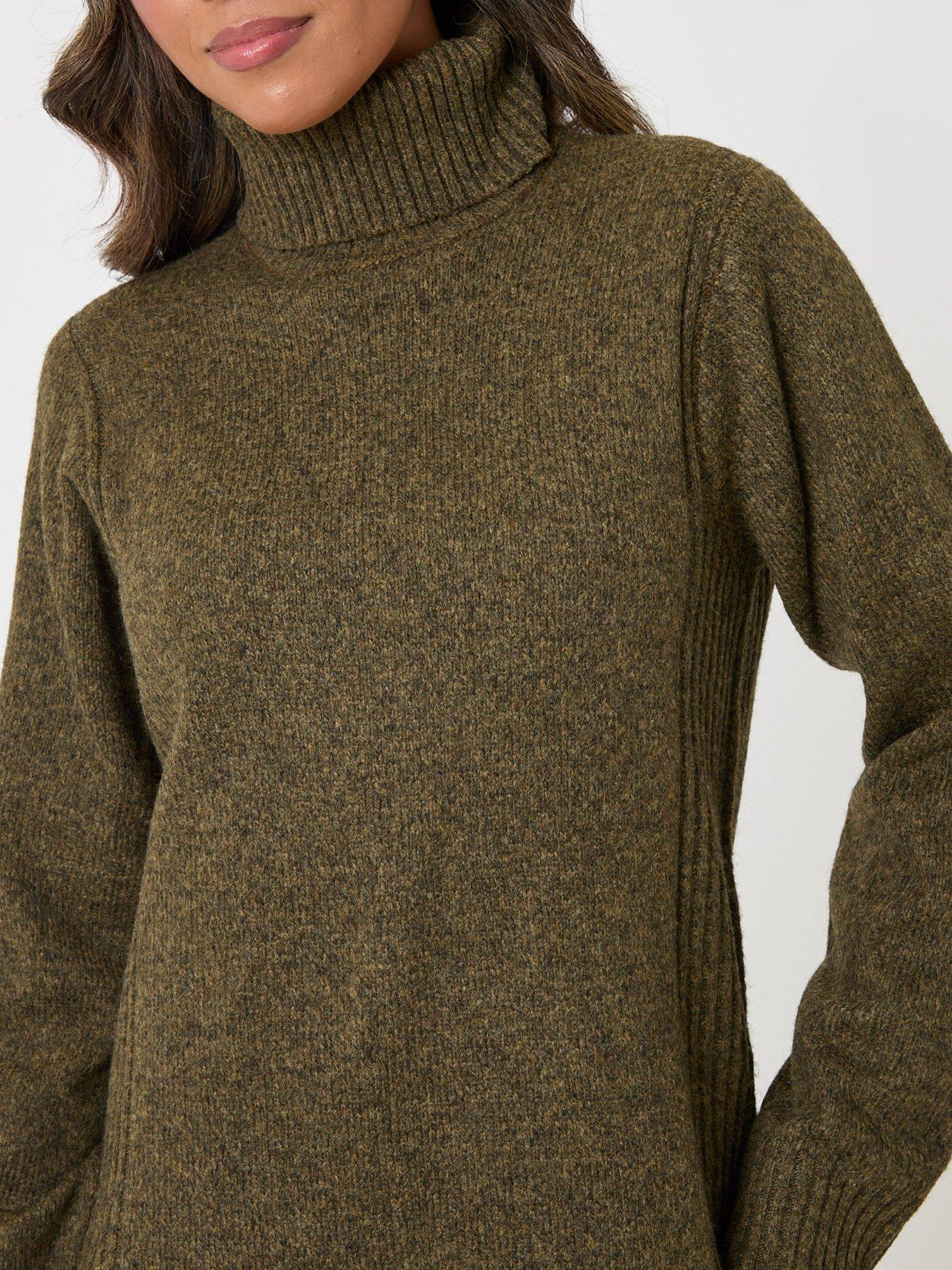 Image 4 of 4 of Threadbare Turtle Neck Mini Jumper Dress In Olive Green