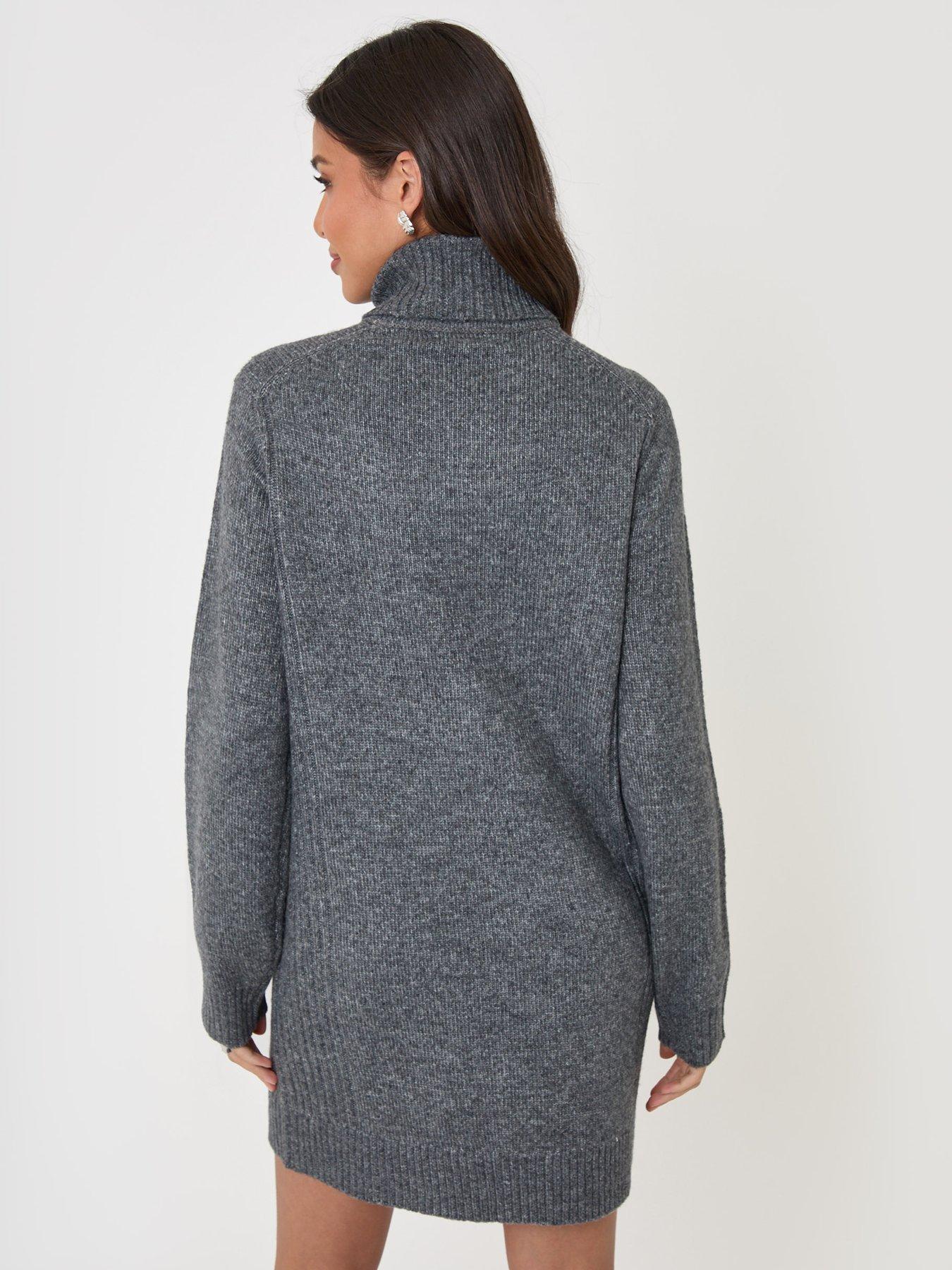 Image 2 of 4 of Threadbare Turtle Neck Mini Jumper Dress In Charcoal Grey