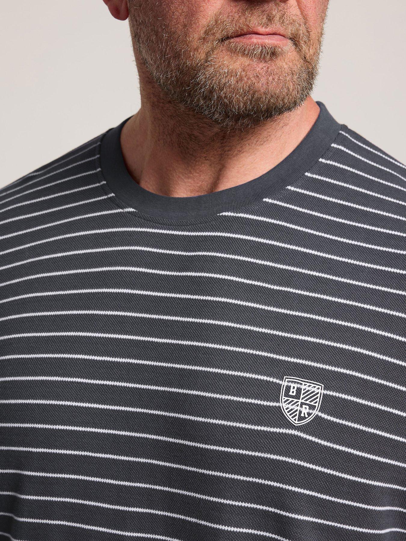 Image 4 of 4 of BadRhino Mens Stripe Crew Neck T-Shirt - Brown