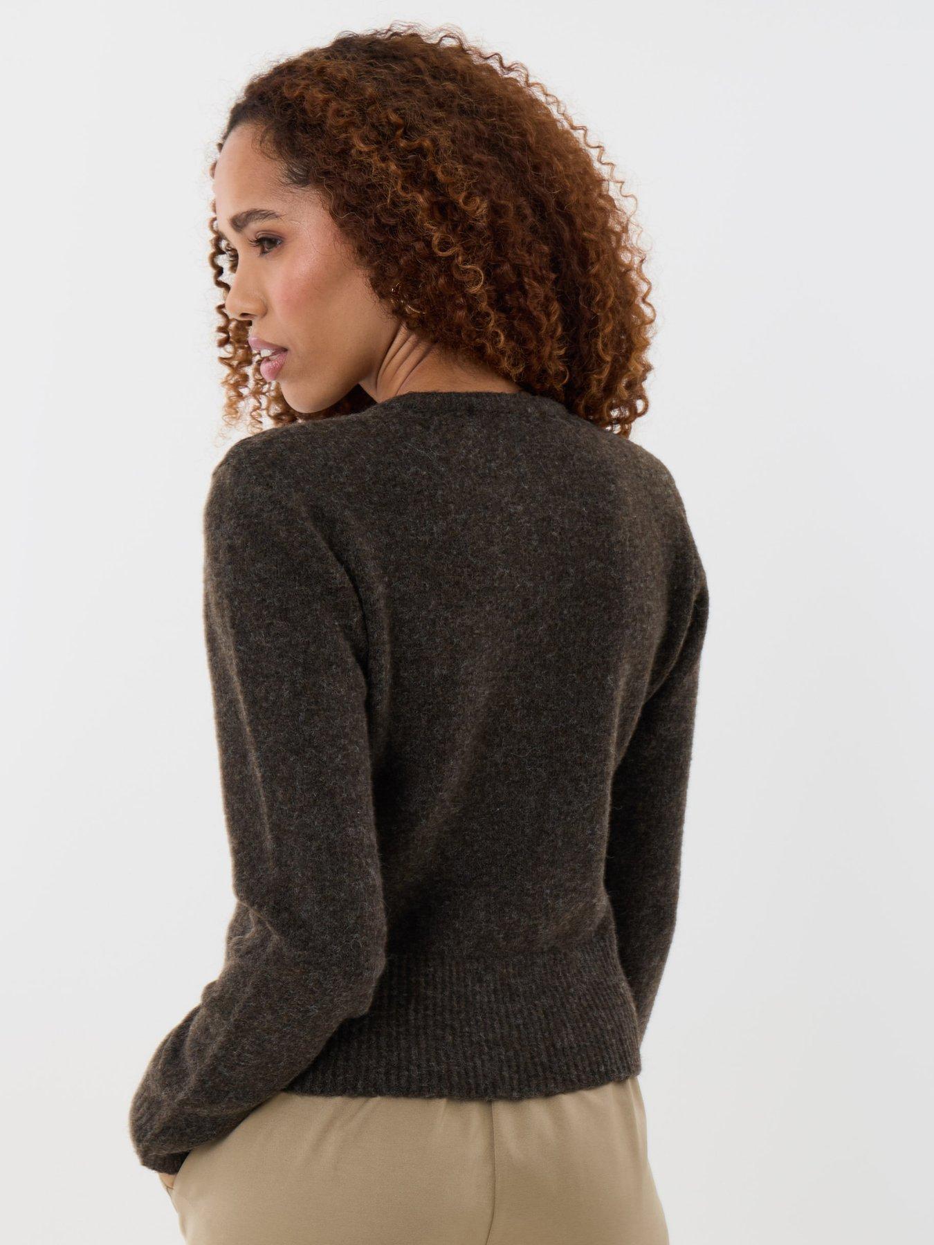 Image 2 of 4 of Threadbare Knitted Cardigan With Shoulder Pads In Chocolate Brown