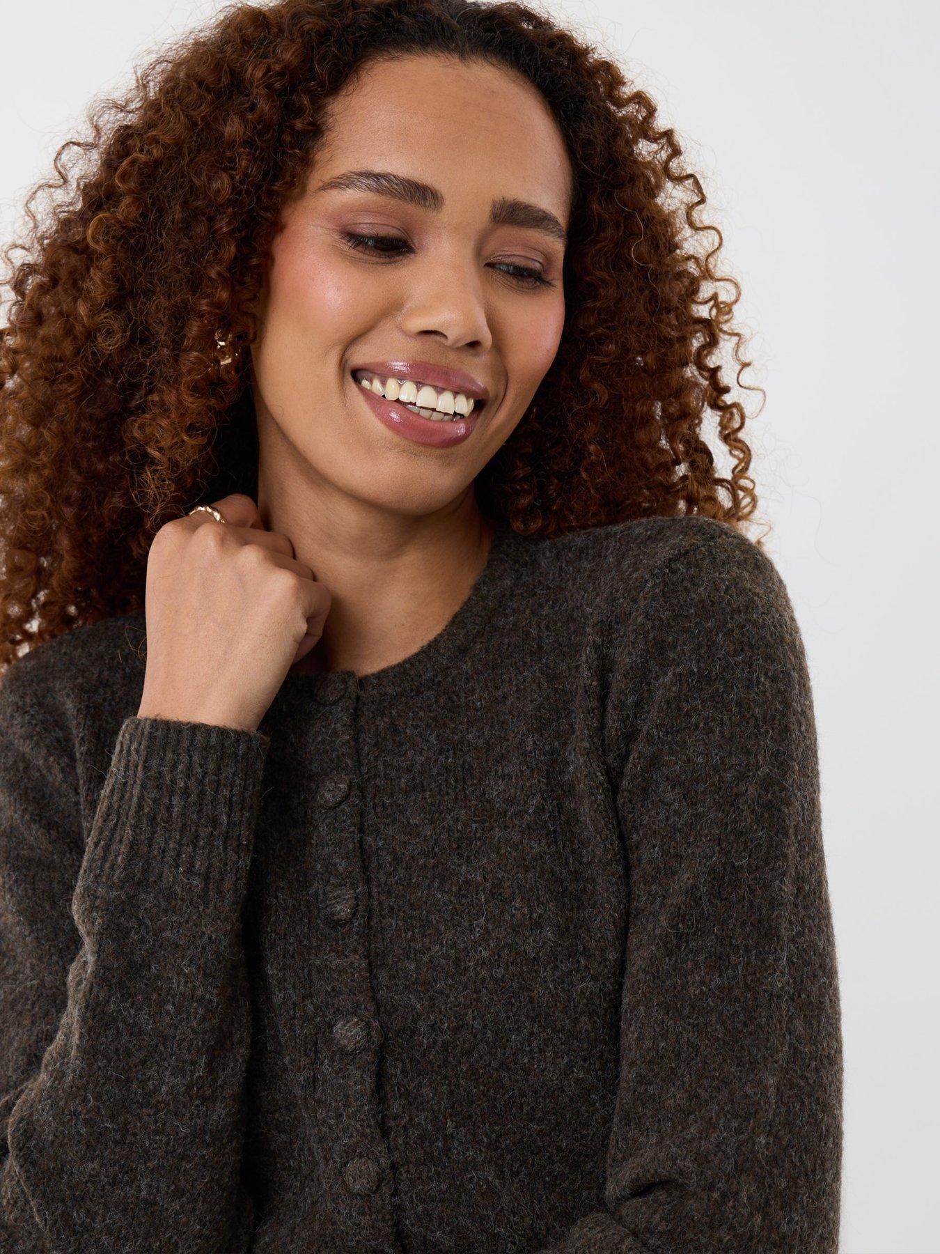 Image 4 of 4 of Threadbare Knitted Cardigan With Shoulder Pads In Chocolate Brown