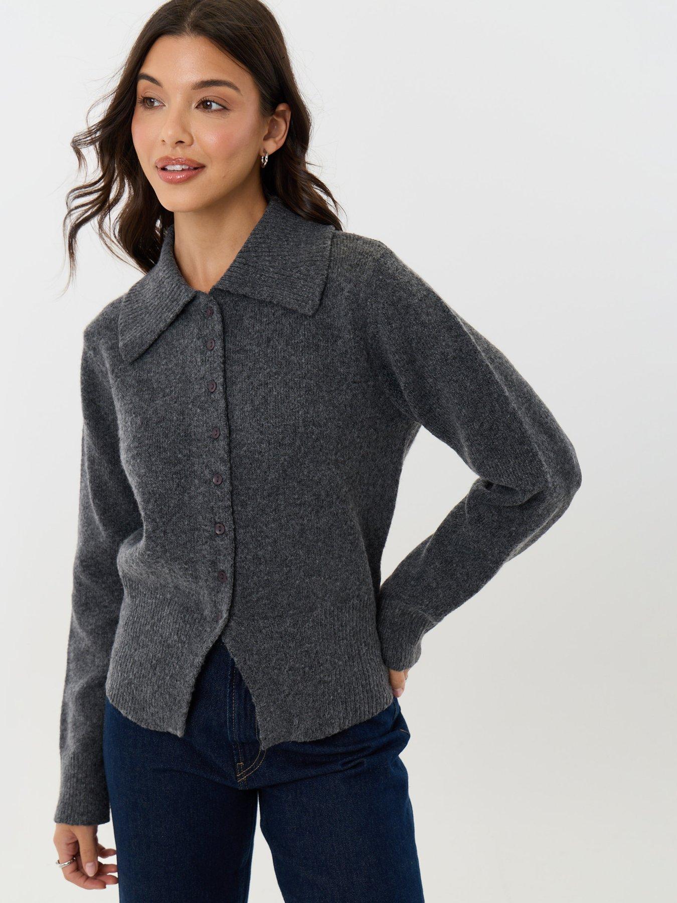 Image 1 of 4 of Threadbare Polo Button Up Cardigan In Charcoal Grey