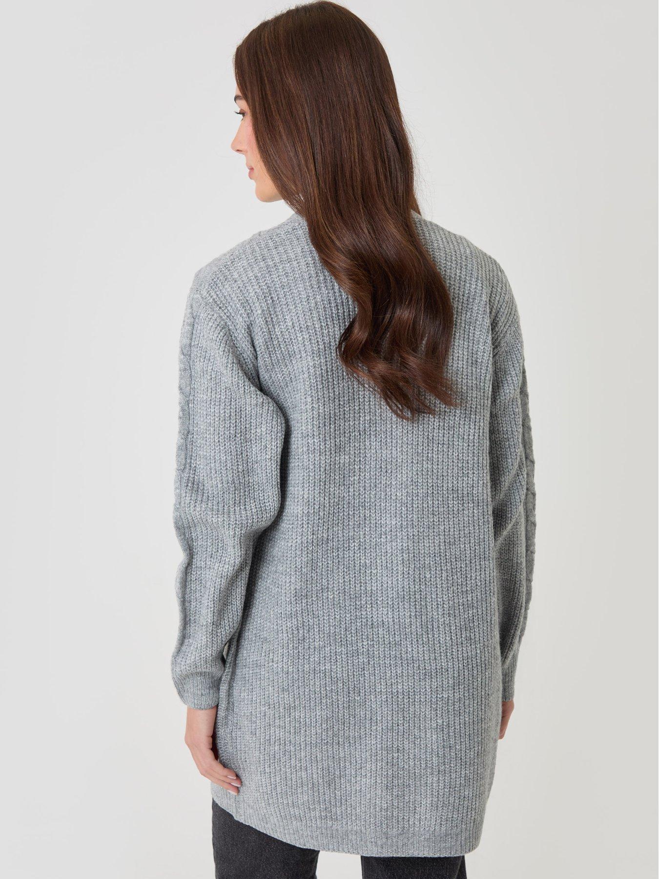Image 2 of 4 of Threadbare Petite Cable Knit Open Cardigan In Grey