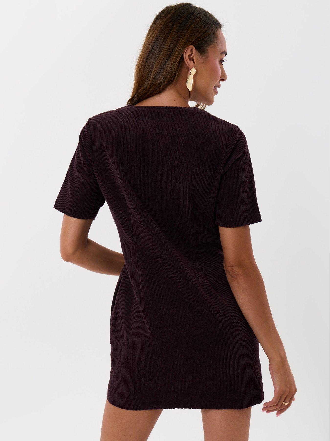 Image 2 of 4 of Threadbare Corduroy Button Down Mini Dress In Plum