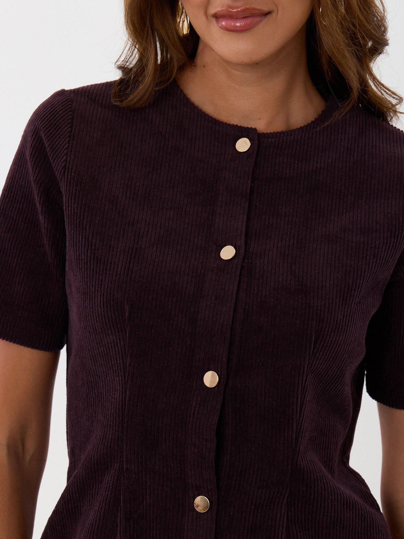 Image 4 of 4 of Threadbare Corduroy Button Down Mini Dress In Plum