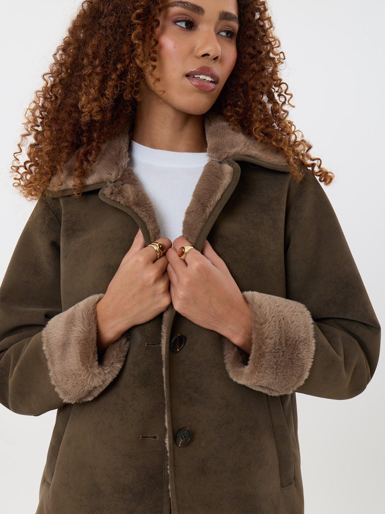 Image 4 of 4 of Threadbare Faux Suede Shacket With Collar In Mink Brown