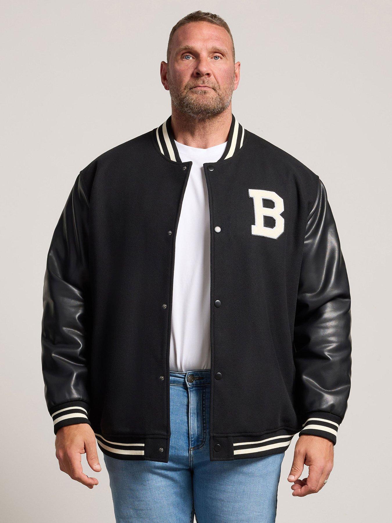 Image 1 of 4 of BadRhino Mens Varsity Popper Front Letter Patch Jacket - Black