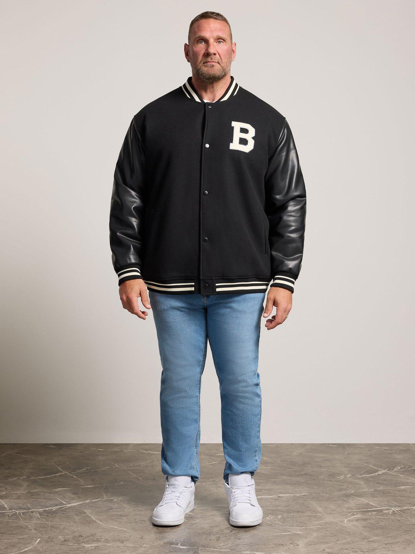 Image 3 of 4 of BadRhino Mens Varsity Popper Front Letter Patch Jacket - Black