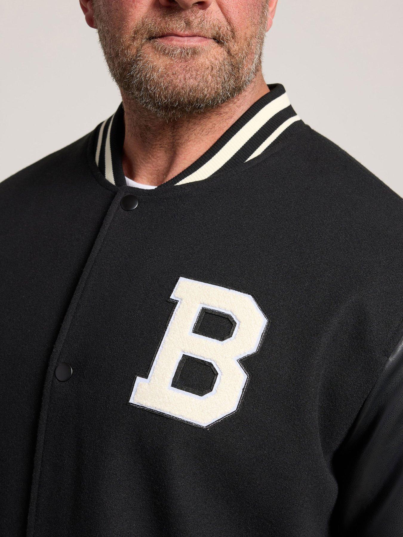 Image 4 of 4 of BadRhino Mens Varsity Popper Front Letter Patch Jacket - Black
