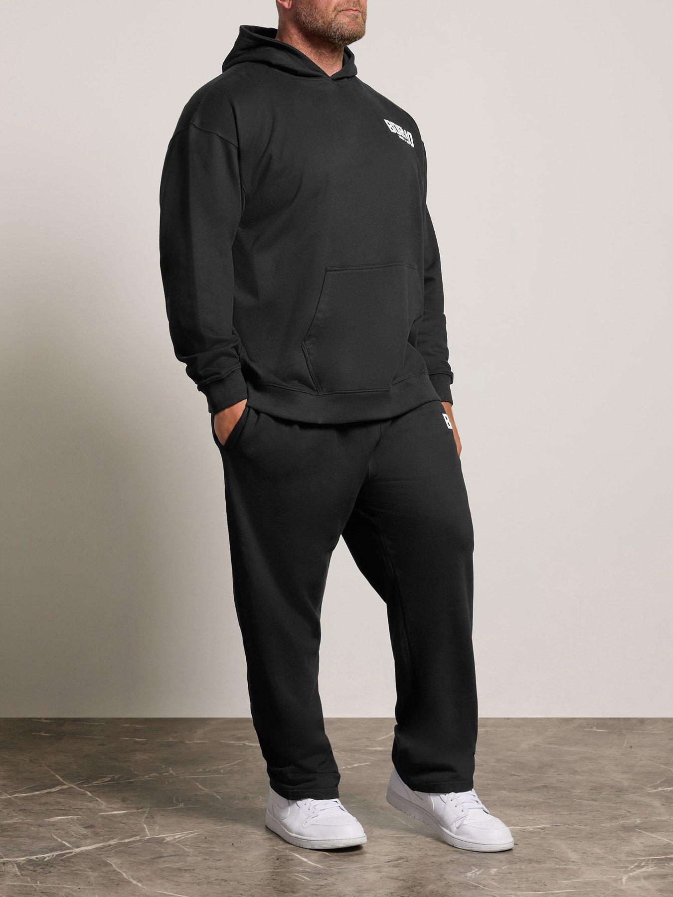 BadRhino Mens Open Hem Heavyweight Logo Jogging Bottoms - Black