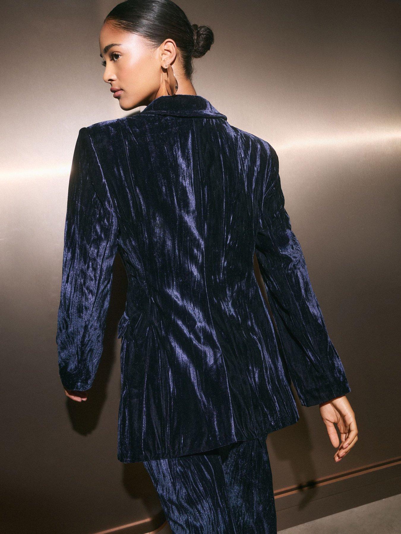 Image 2 of 5 of Friends Like These Navy Crinkle Velvet Single Button Blazer
