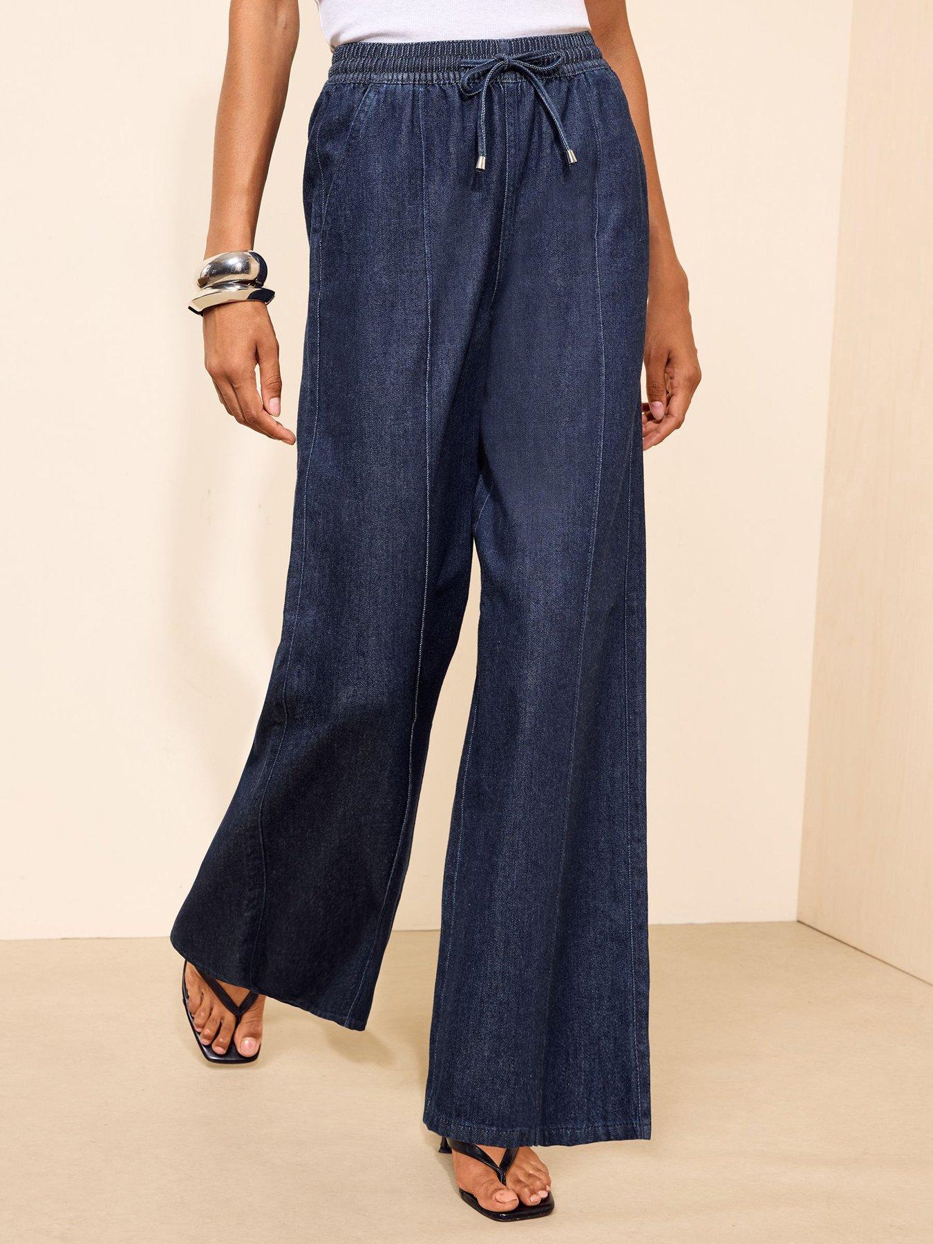 Image 1 of 4 of Friends Like These Dark Pintuck Elastic Wide Leg Jeans
