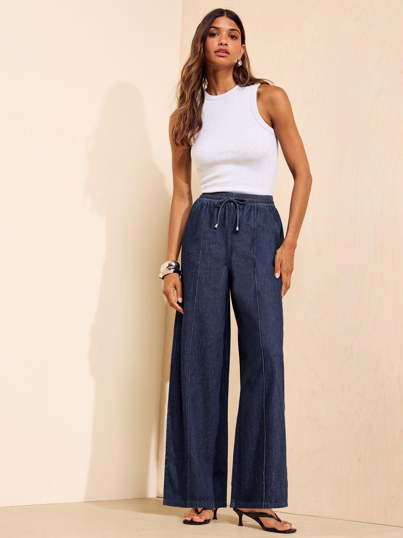Image 3 of 4 of Friends Like These Dark Pintuck Elastic Wide Leg Jeans