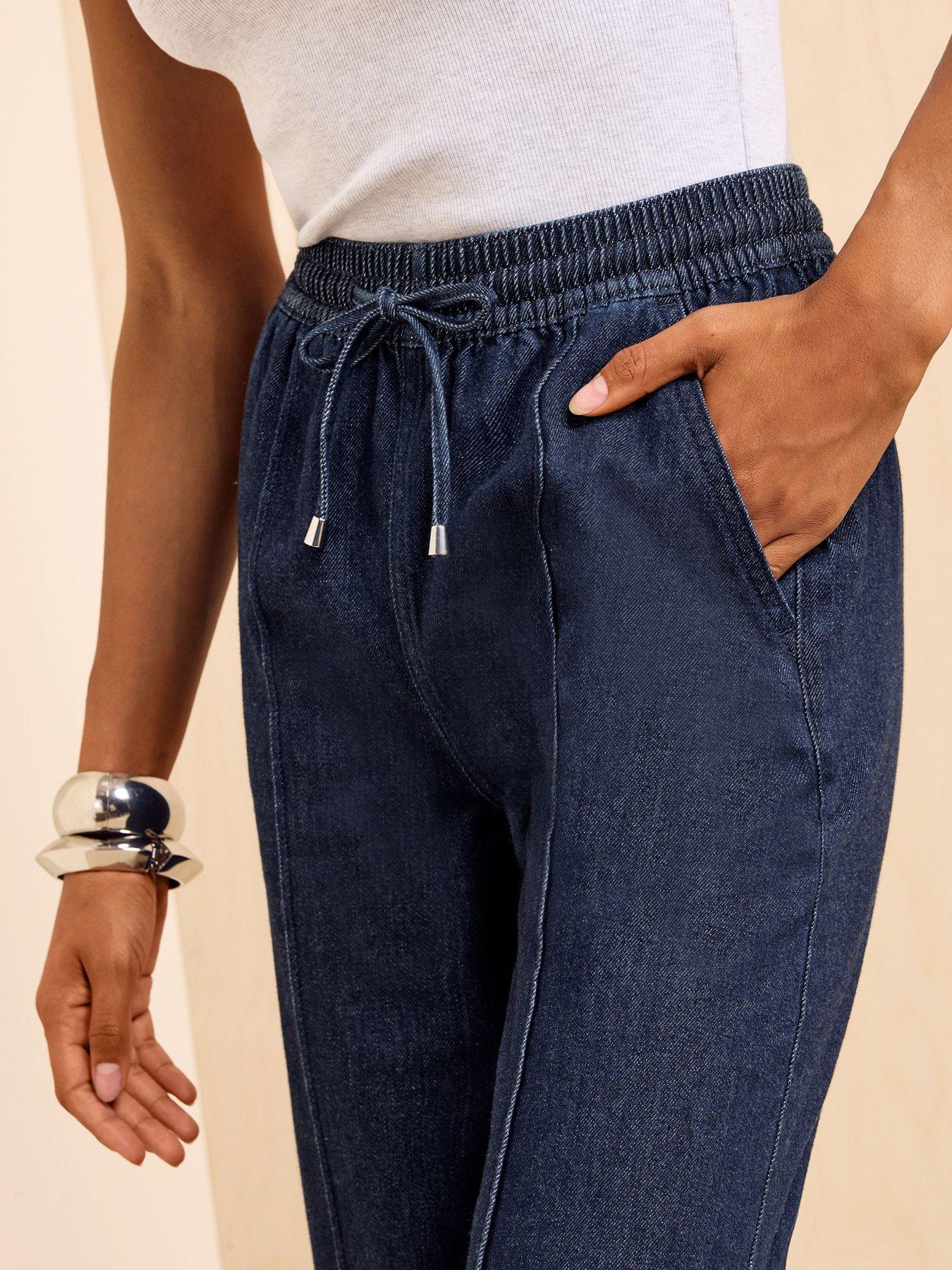 Image 4 of 4 of Friends Like These Dark Pintuck Elastic Wide Leg Jeans