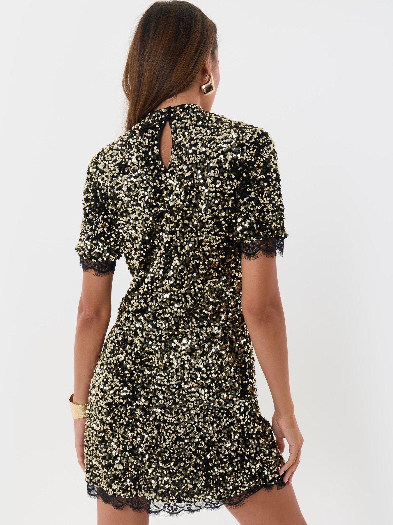 Image 2 of 5 of Threadbare High Neck Sequin Mini Dress In Bronze