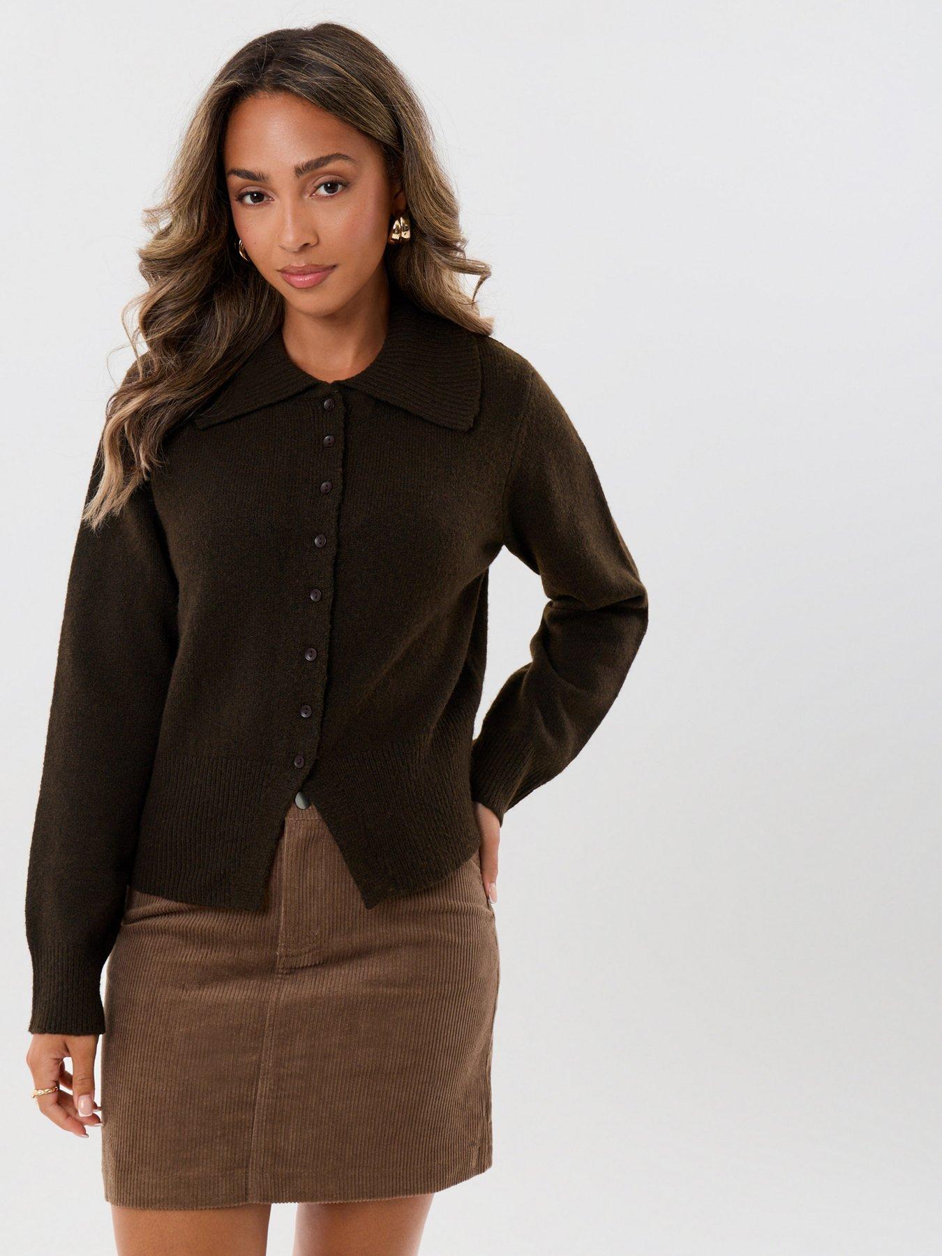 Image 1 of 4 of Threadbare Womens Polo Collar Button Through Cardigan - Brown