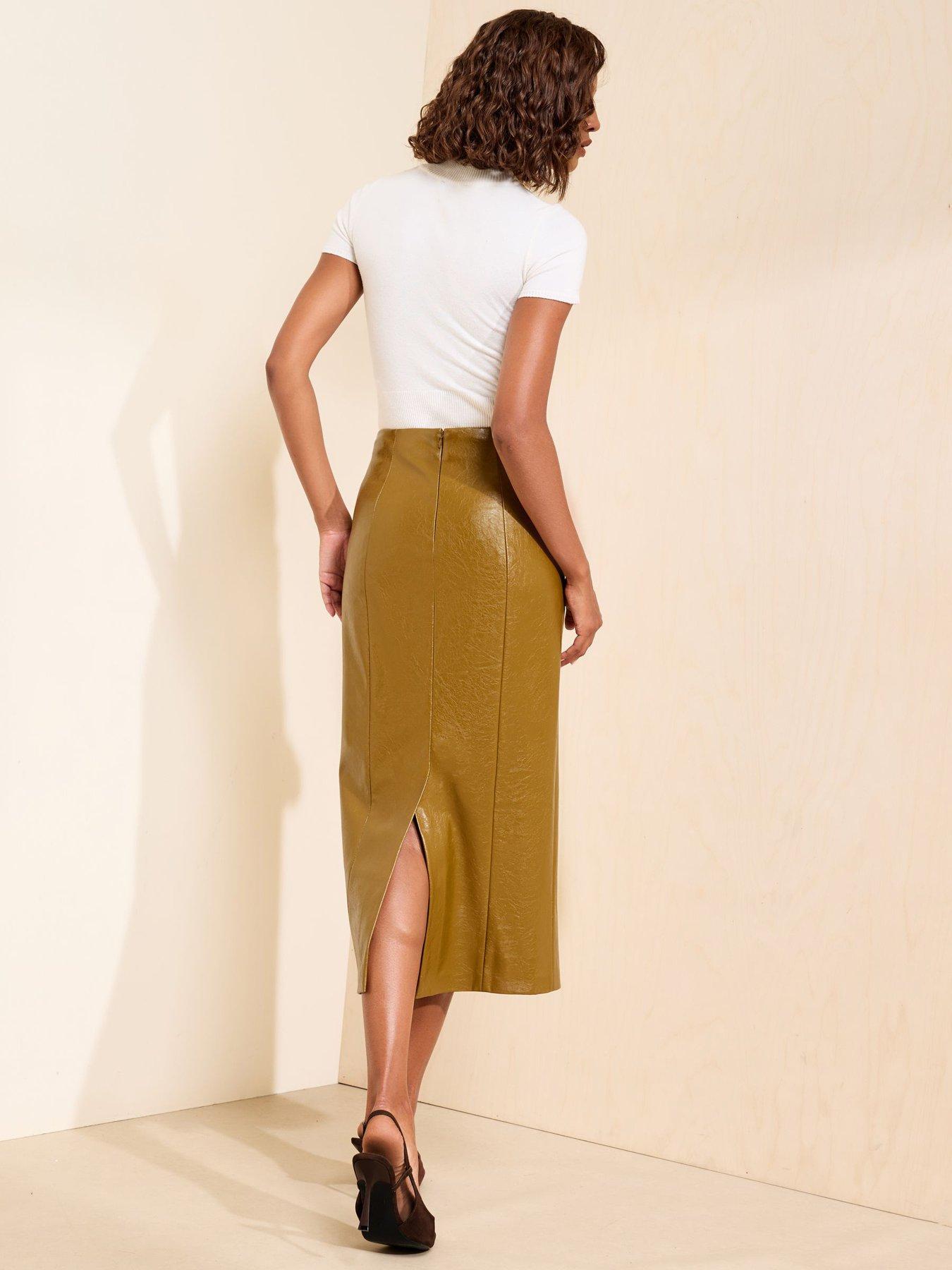 Image 2 of 3 of Friends Like These Green High Shine Faux Leather Pu Midi Pencil Skirt