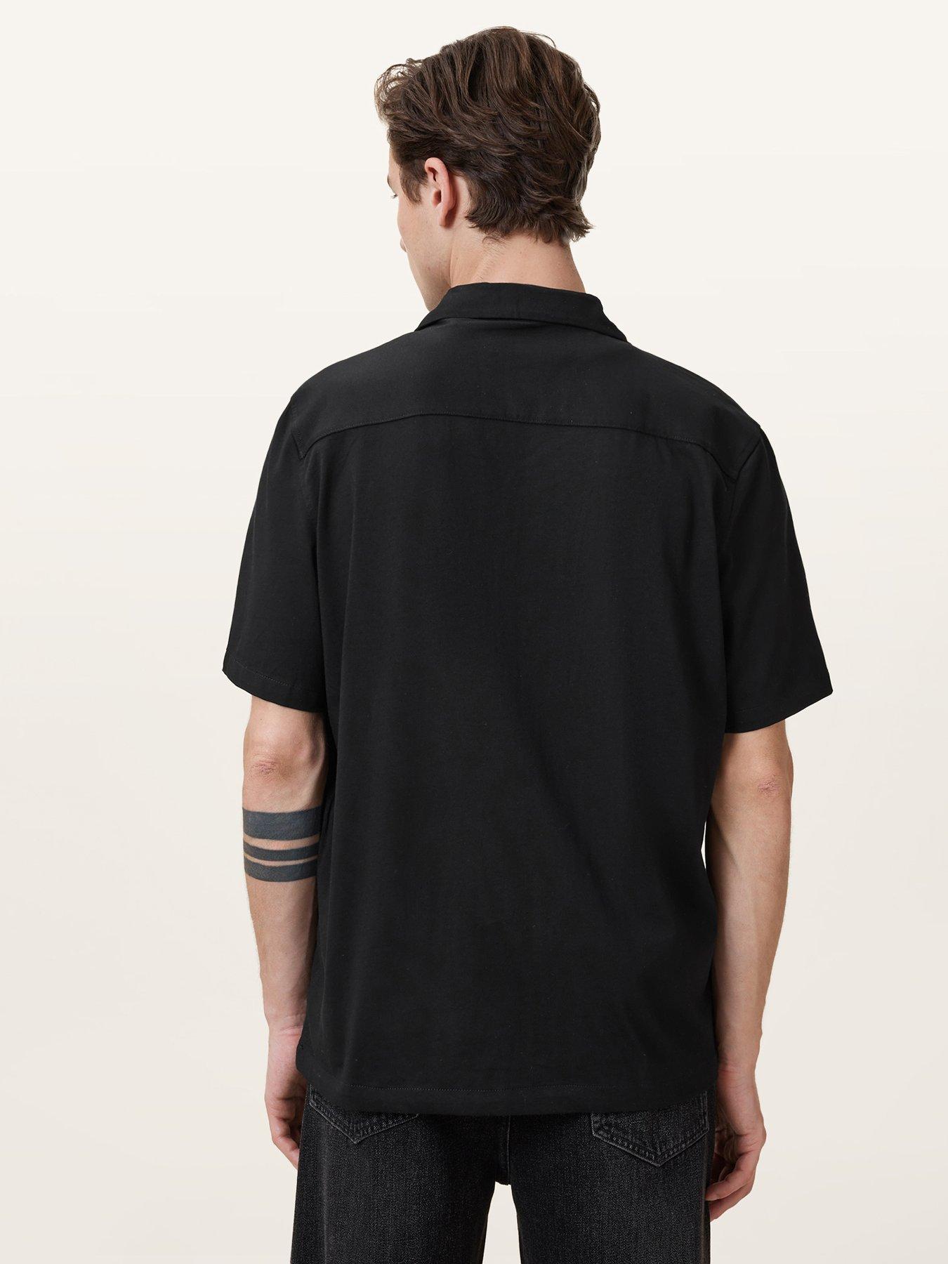 Image 2 of 6 of AllSaints Mens Relaxed Fit Button Through Short Sleeve Shirt - Black