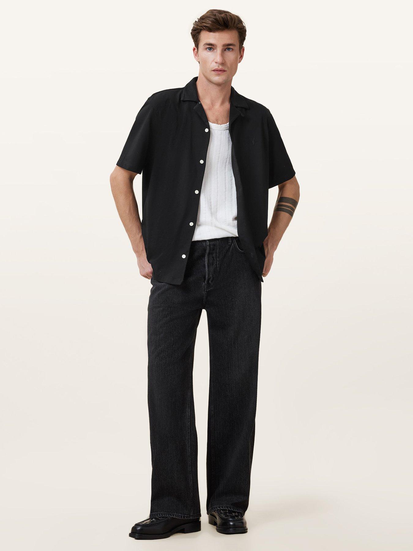 Image 3 of 6 of AllSaints Mens Relaxed Fit Button Through Short Sleeve Shirt - Black