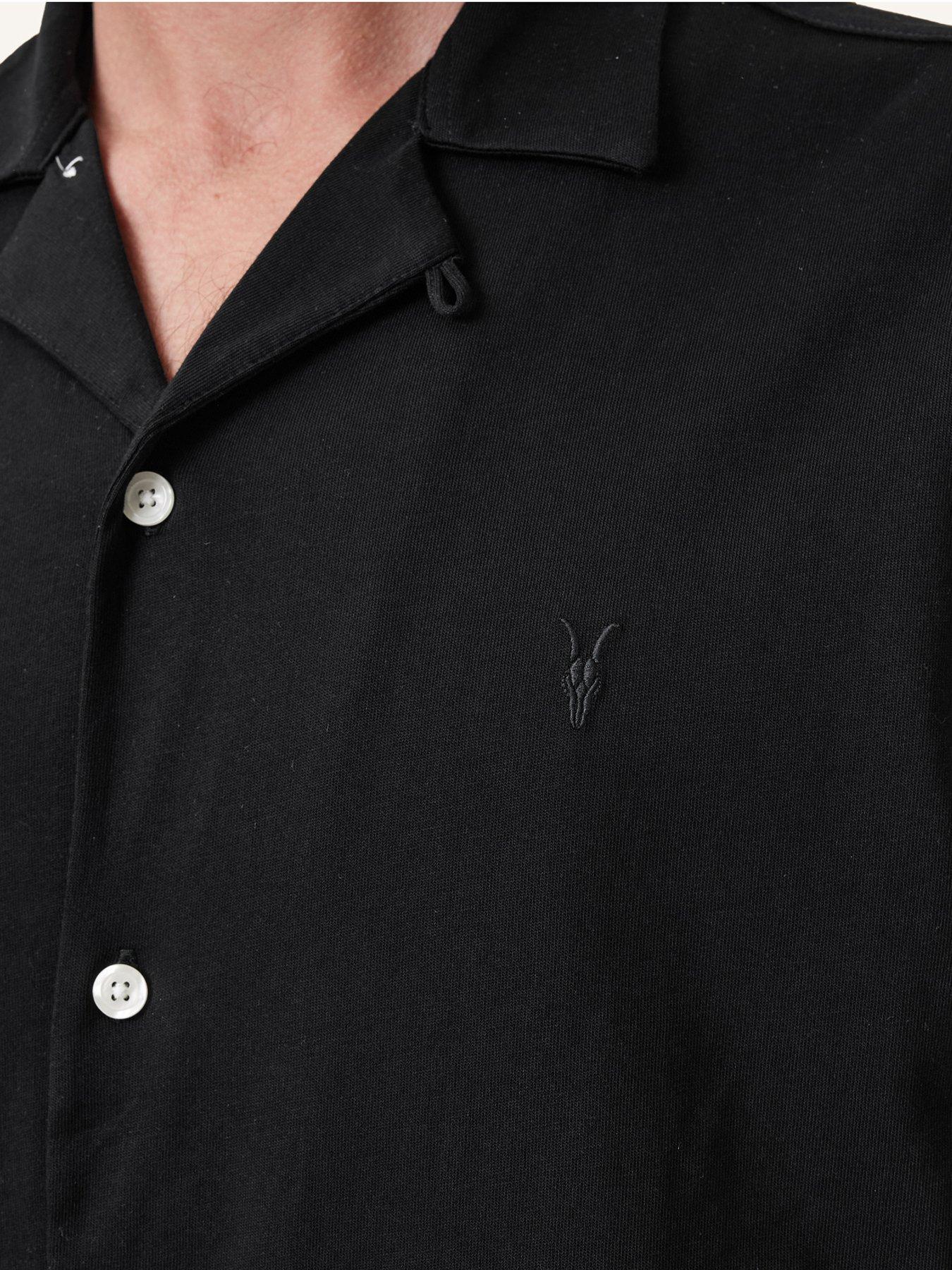Image 4 of 6 of AllSaints Mens Relaxed Fit Button Through Short Sleeve Shirt - Black