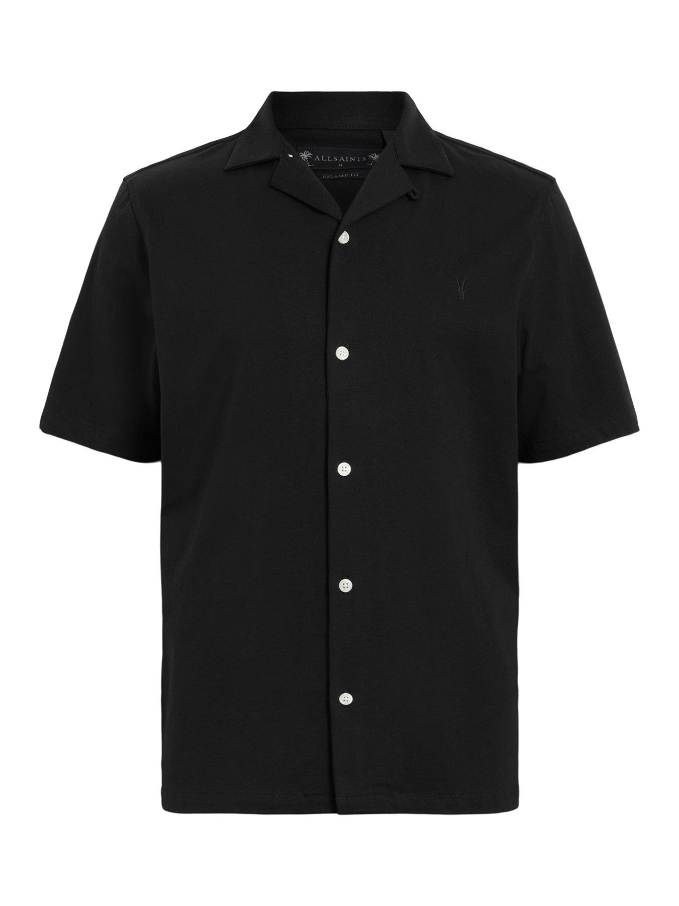 Image 6 of 6 of AllSaints Mens Relaxed Fit Button Through Short Sleeve Shirt - Black