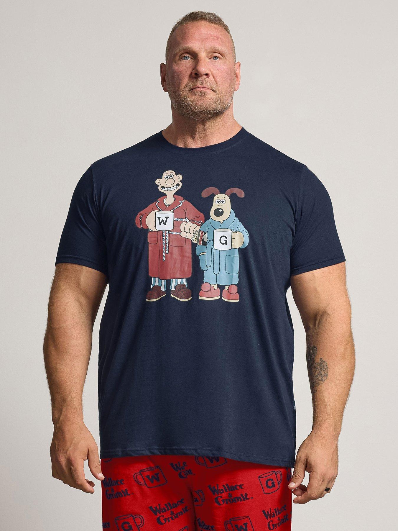 Image 1 of 4 of BadRhino Mens Big &amp; Tall Wallace &amp; Gromit Graphic Cotton Pyjama Set - Blue/Red