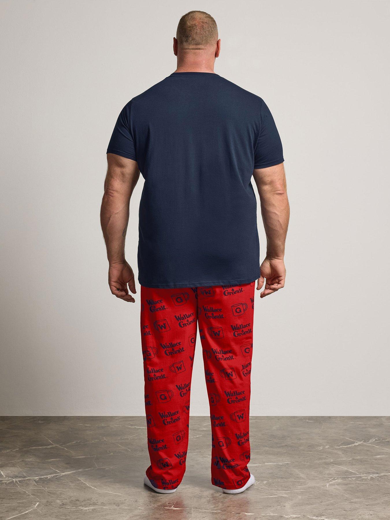 Image 2 of 4 of BadRhino Mens Big &amp; Tall Wallace &amp; Gromit Graphic Cotton Pyjama Set - Blue/Red