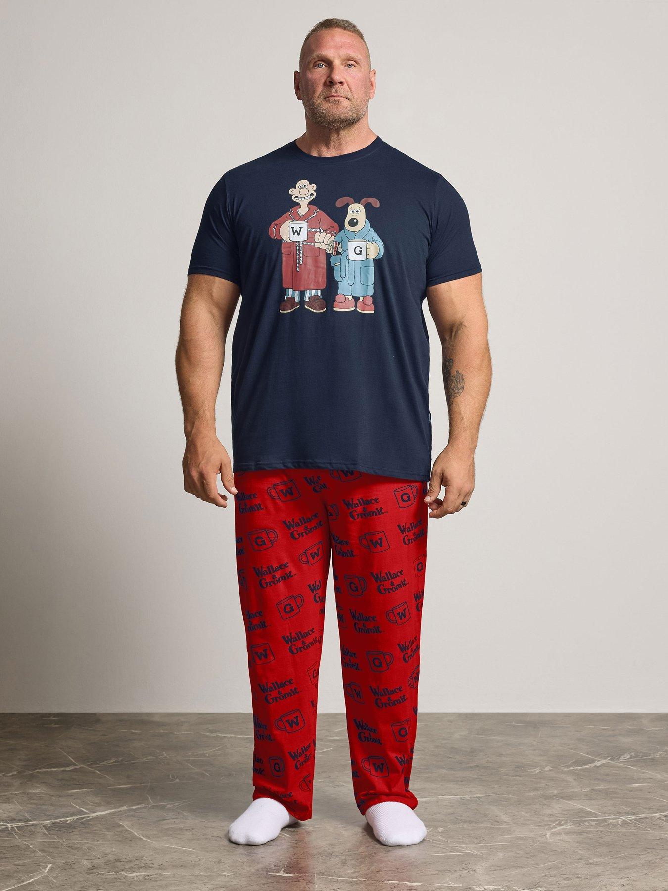 Image 3 of 4 of BadRhino Mens Big &amp; Tall Wallace &amp; Gromit Graphic Cotton Pyjama Set - Blue/Red