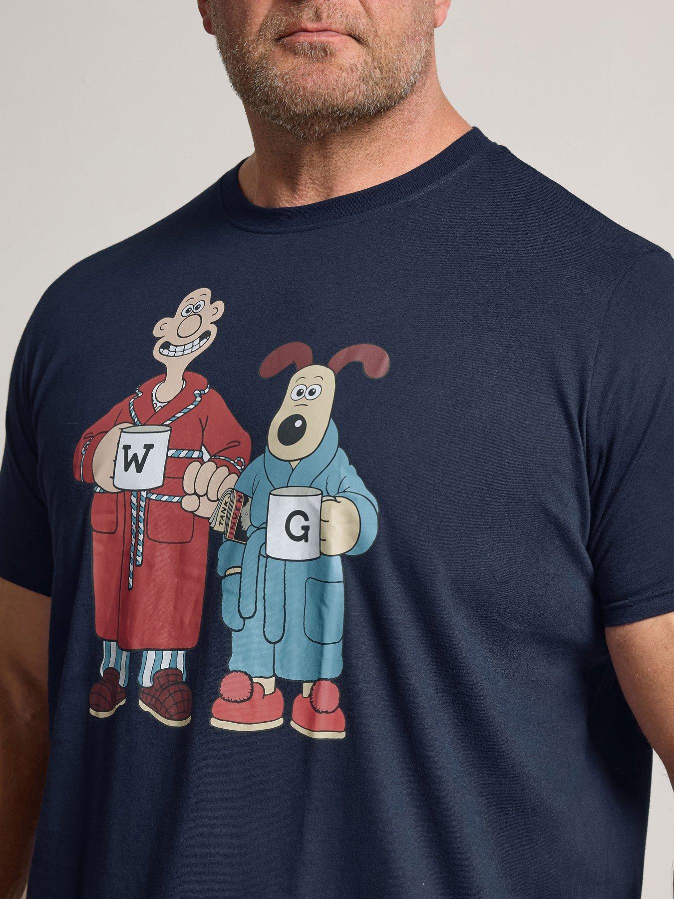 Image 4 of 4 of BadRhino Mens Big &amp; Tall Wallace &amp; Gromit Graphic Cotton Pyjama Set - Blue/Red