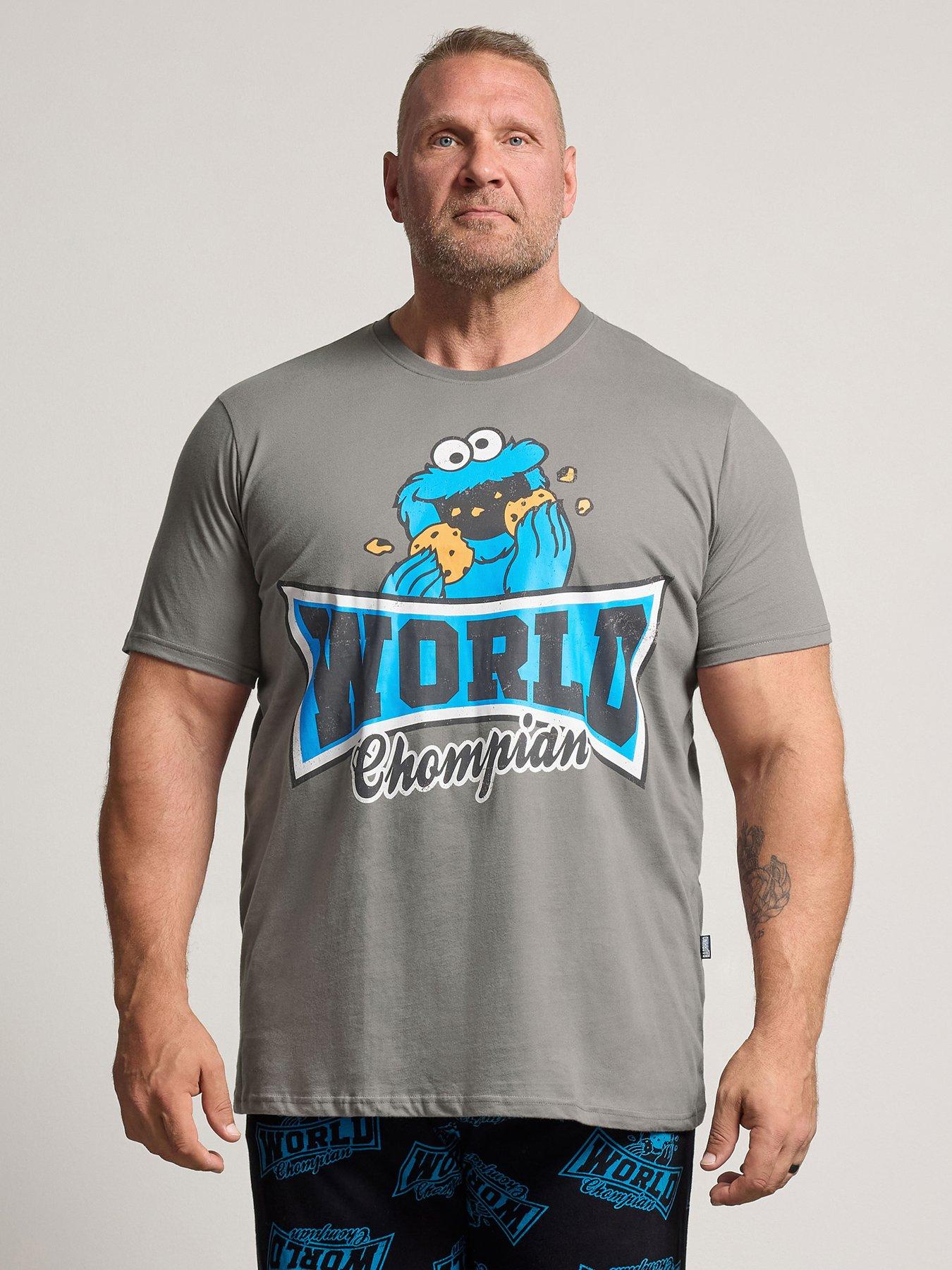 Image 1 of 4 of BadRhino Mens Big &amp; Tall Cookie Monster Graphic Cotton Pyjamas - Blue/Grey