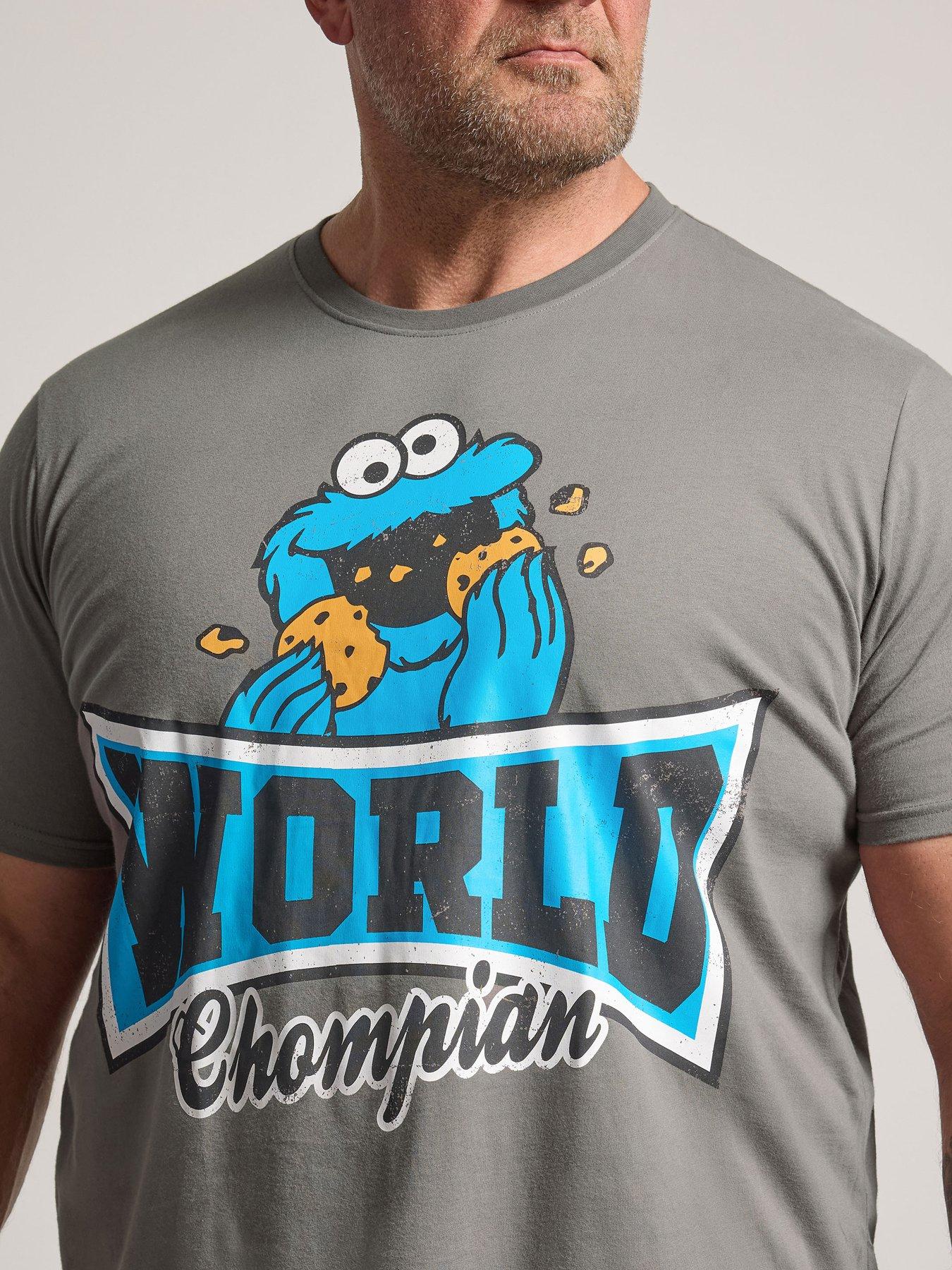 Image 4 of 4 of BadRhino Mens Big &amp; Tall Cookie Monster Graphic Cotton Pyjamas - Blue/Grey