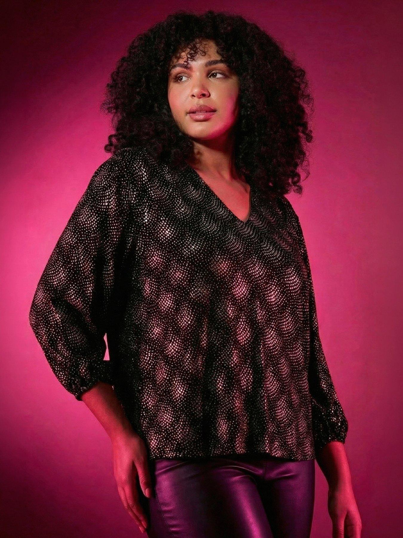 Roman Curve Glitter Sparkle Tunic Top - Silver