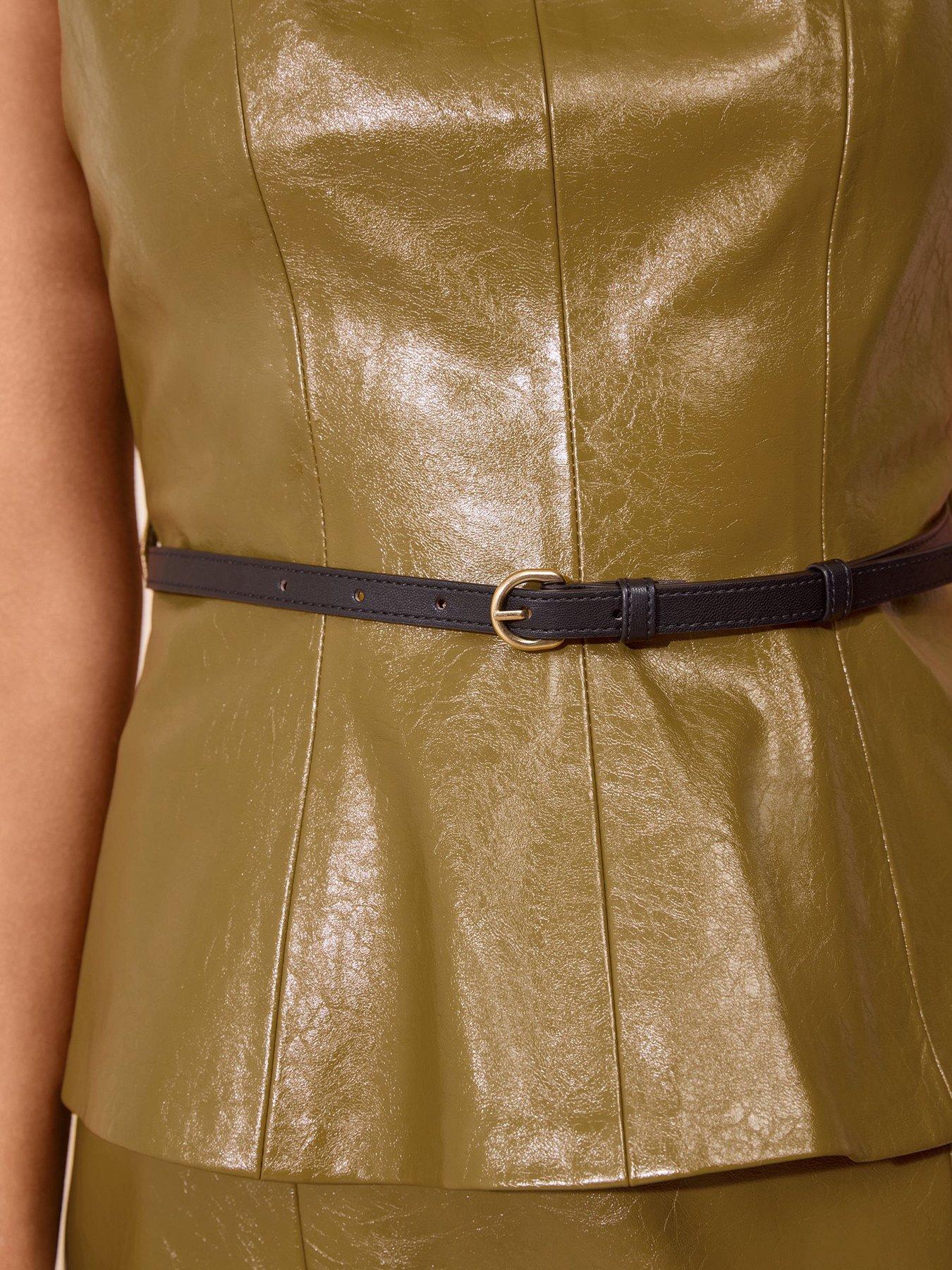 Image 4 of 5 of Friends Like These Green High Shine Faux Leather Pu Belted Peplum Top