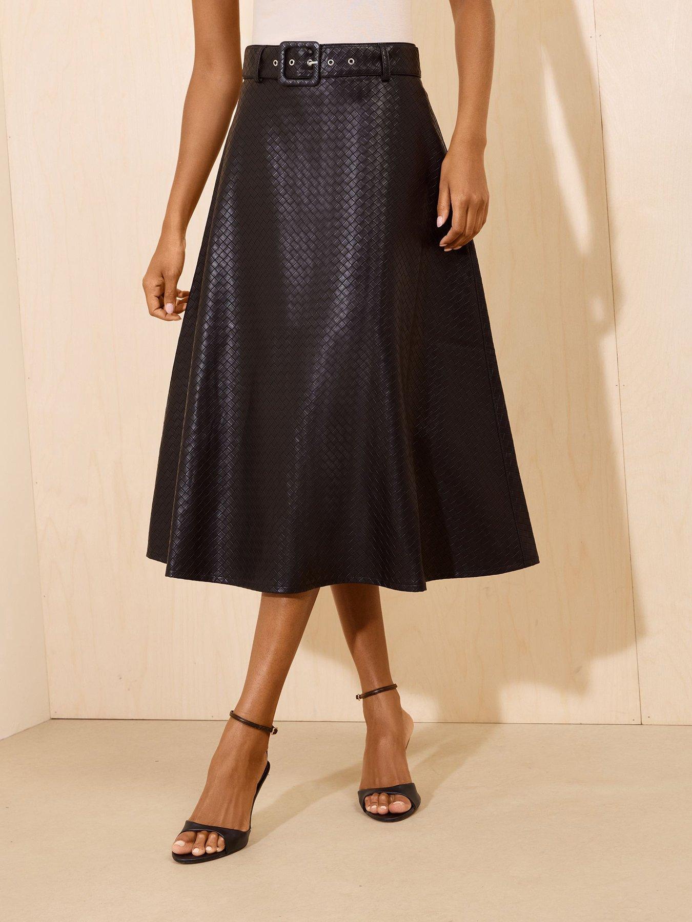 Image 2 of 6 of Friends Like These Pu Skirt Midi Full Hem Belted Weave